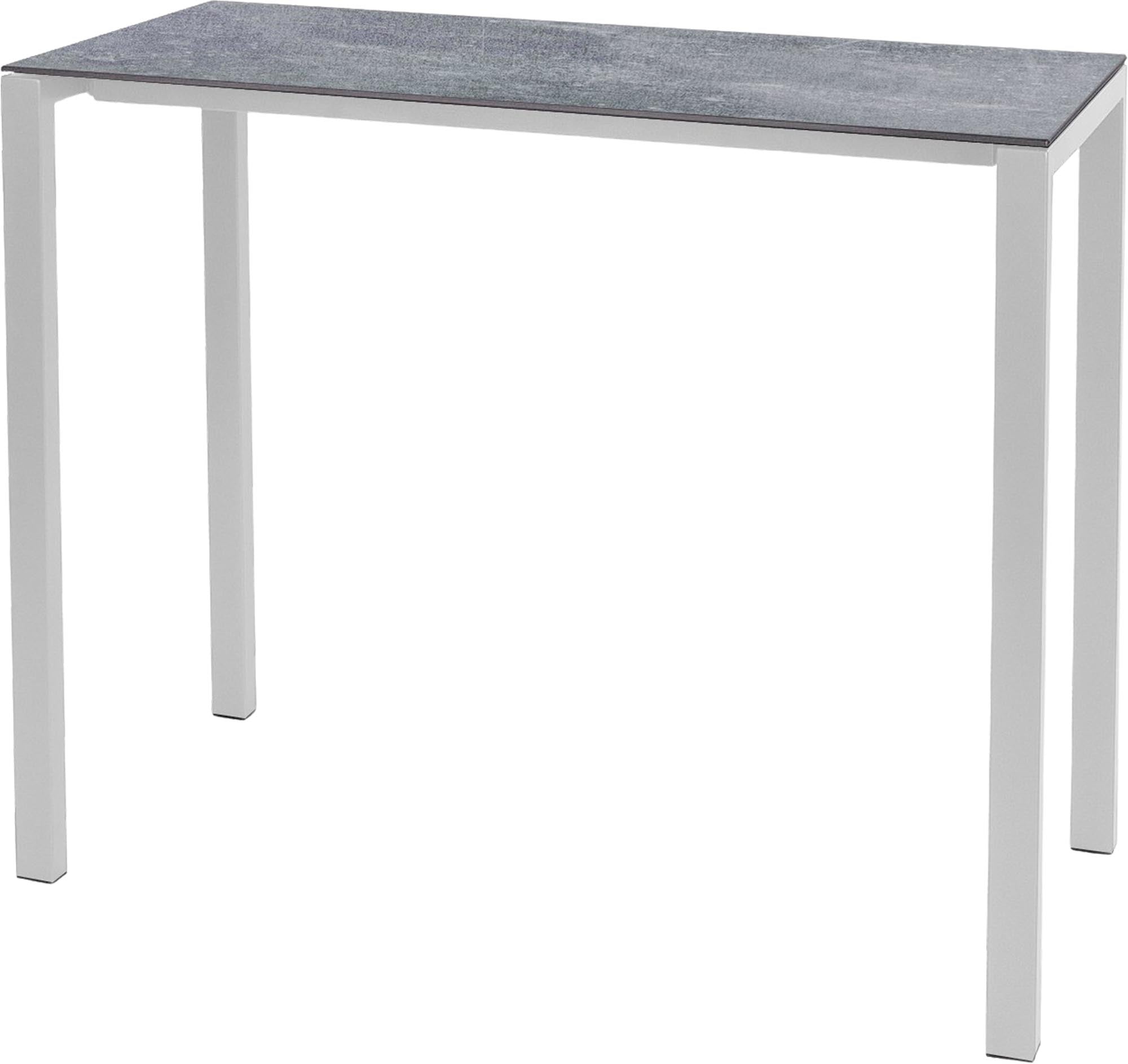 Moderner, wetterfester Glasfaser-Stehtisch 140x60 aus Schweizer Produktion, langlebig, pflegeleicht und vielseitig für Garten, Terrasse oder Gastronomie.