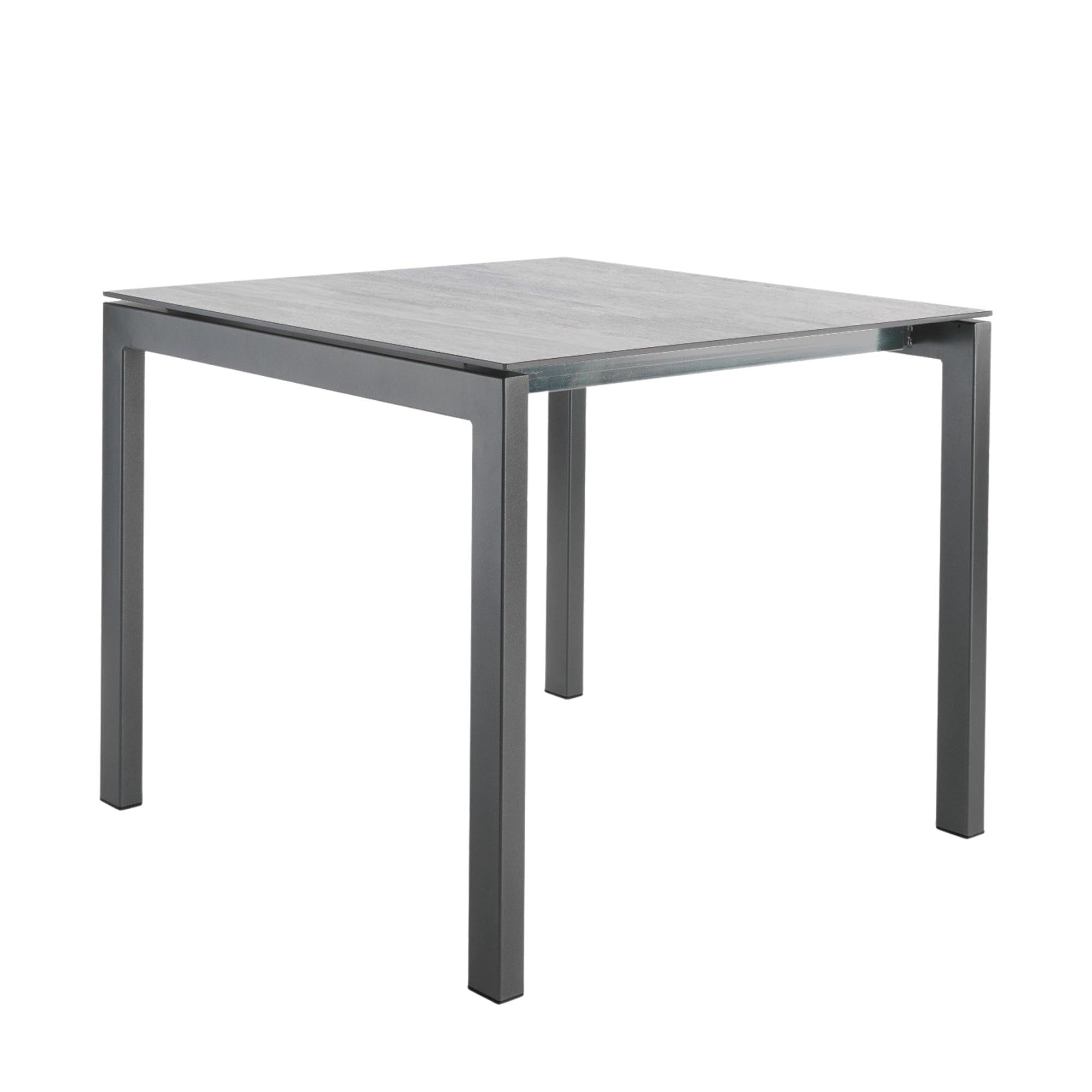 Luzern Glasfaser-Gartentisch 90x90cm von Schaffner: wetterfest, ausziehbar, abklappbar, langlebig, nachhaltige Materialien, modernes Design, Schweizer Qualität.