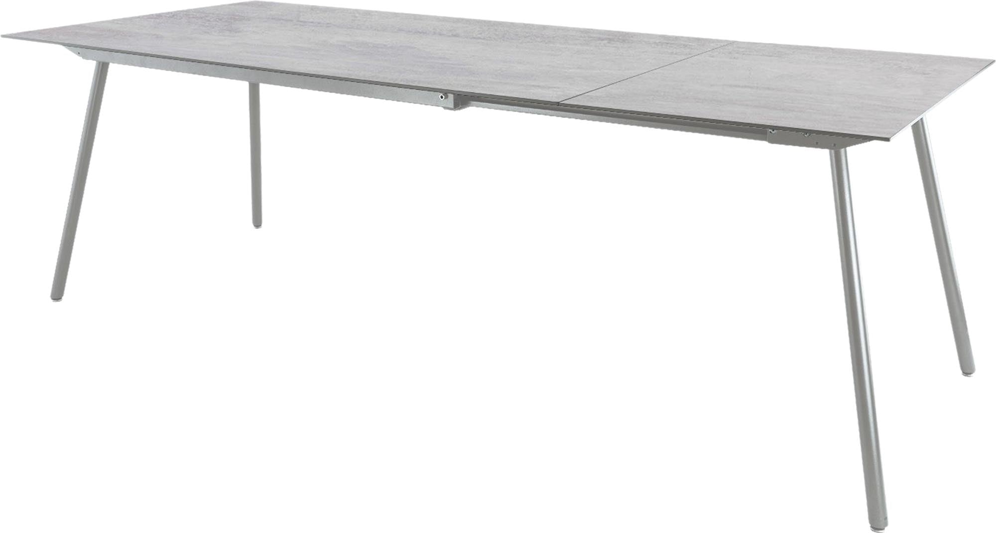 Moderner Gartentisch aus robustem Glasfaser, ausziehbar von 160 auf 220 cm, ideal für entspannte Abende im Freien und gesellige Zusammenkünfte.