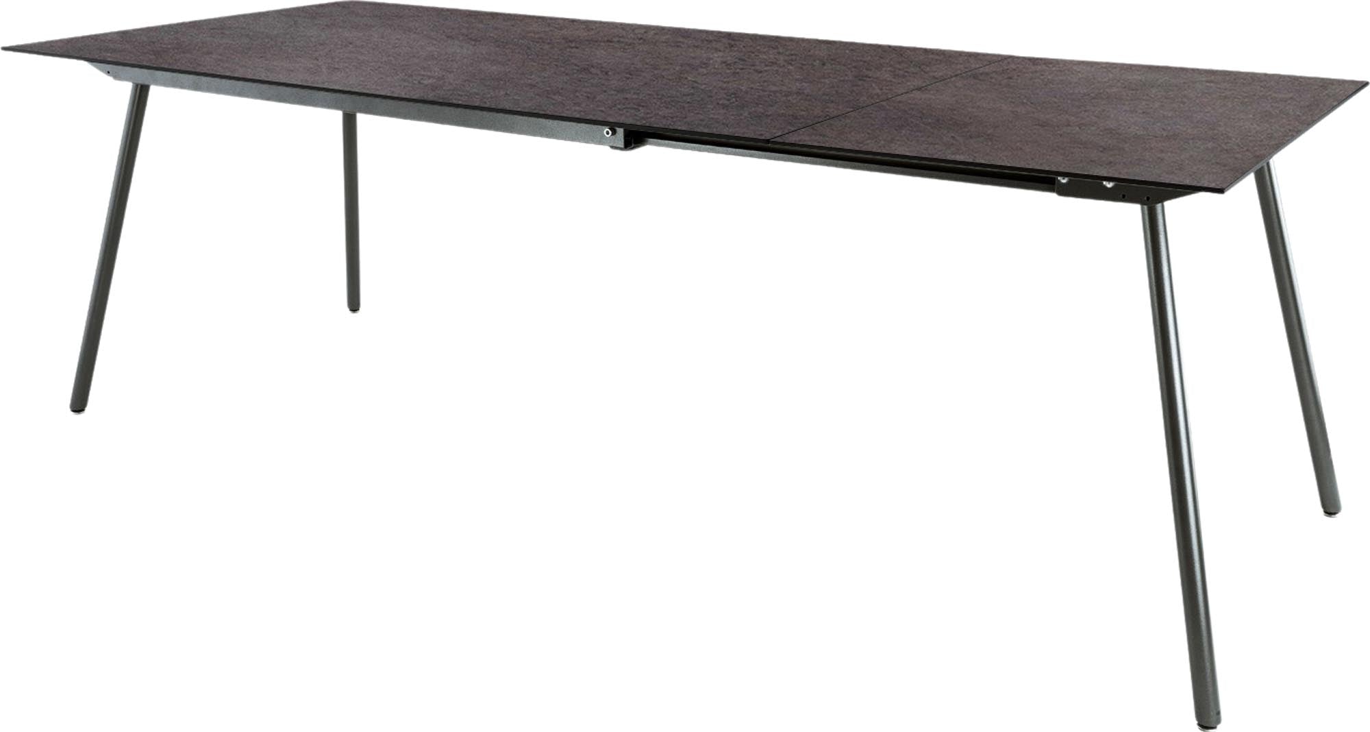 Eleganter, ausziehbarer Gartentisch aus Glasfaser, ideal für Gartenpartys, bietet Platz für Familie und Freunde, robust und stilvoll.