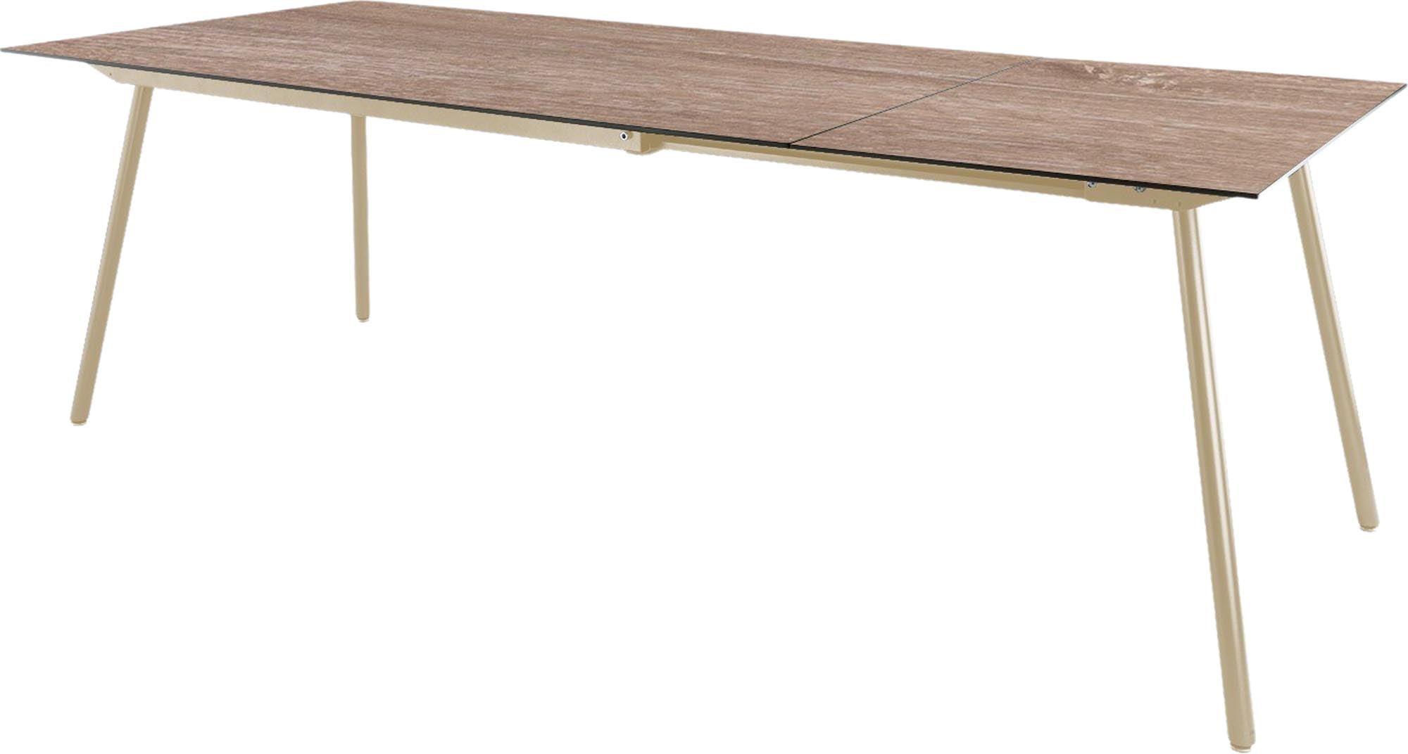 Eleganter ausziehbarer Glasfaser-Gartentisch 160/220x90cm, wetterfest, hitzebeständig, pflegeleicht, langlebig, modernes Design, Swiss Made für Garten & Terrasse.