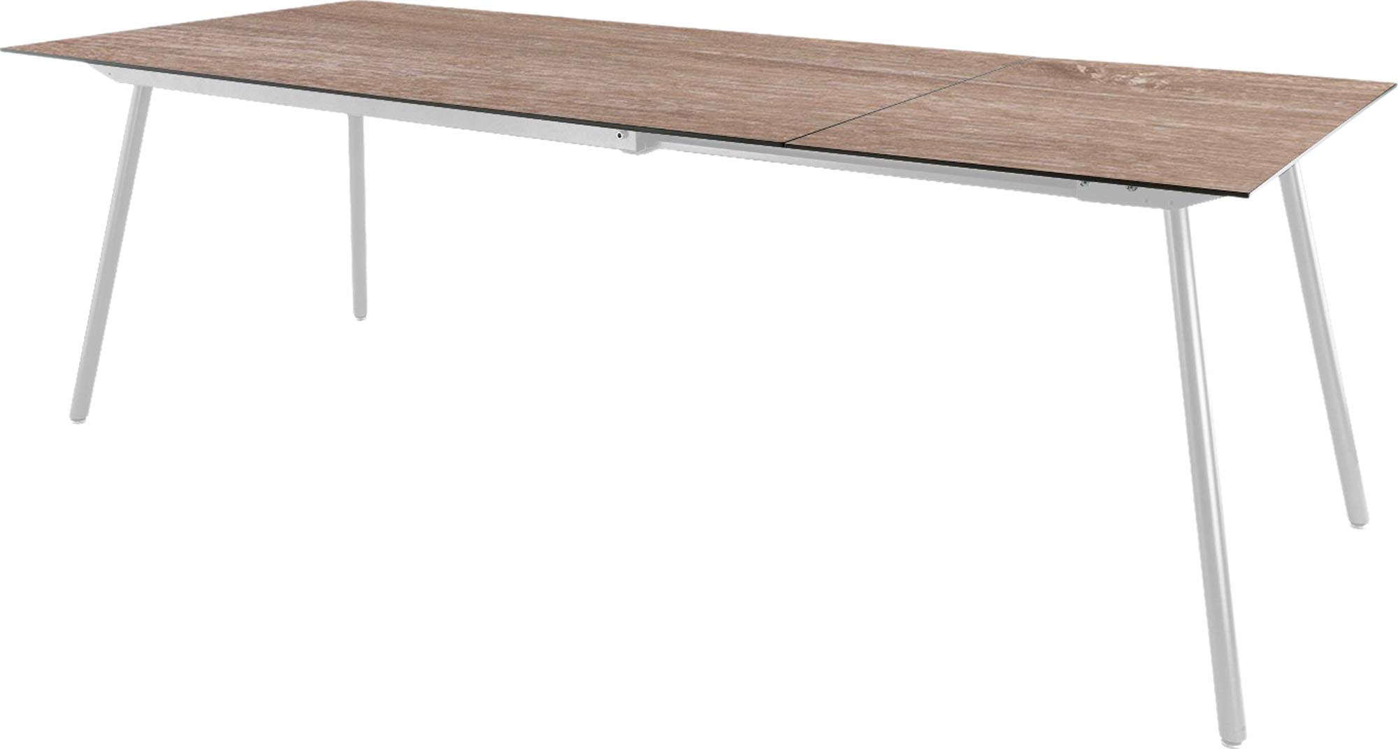 Eleganter, ausziehbarer Gartentisch aus Glasfaser, ideal für Garten und Terrasse, bietet Platz für bis zu 8 Personen, robust und stilvoll.