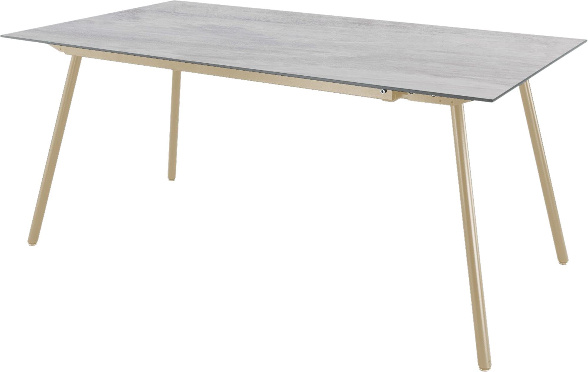 Eleganter 160x90 cm Glasfaser-Gartentisch von Schaffner, wetterfest, robust, pflegeleicht und in Schweizer Qualität – ideal für Garten, Balkon und Terrasse.