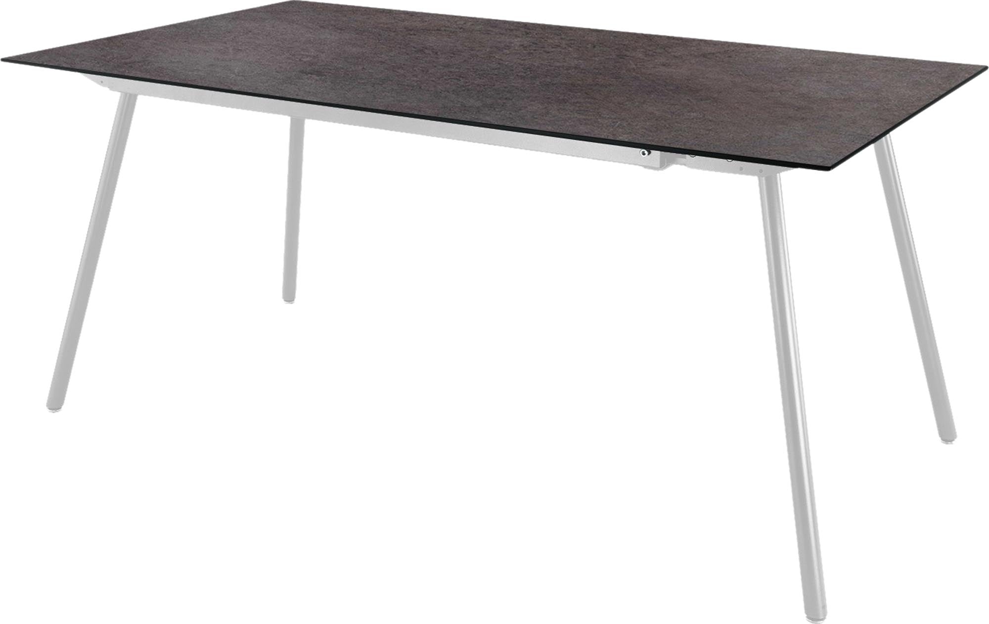 Eleganter Gartentisch aus Glasfaser in 160x90 cm, perfekt für Outdoor-Bereiche. Robust und stilvoll, ideal für gesellige Abende im Freien.