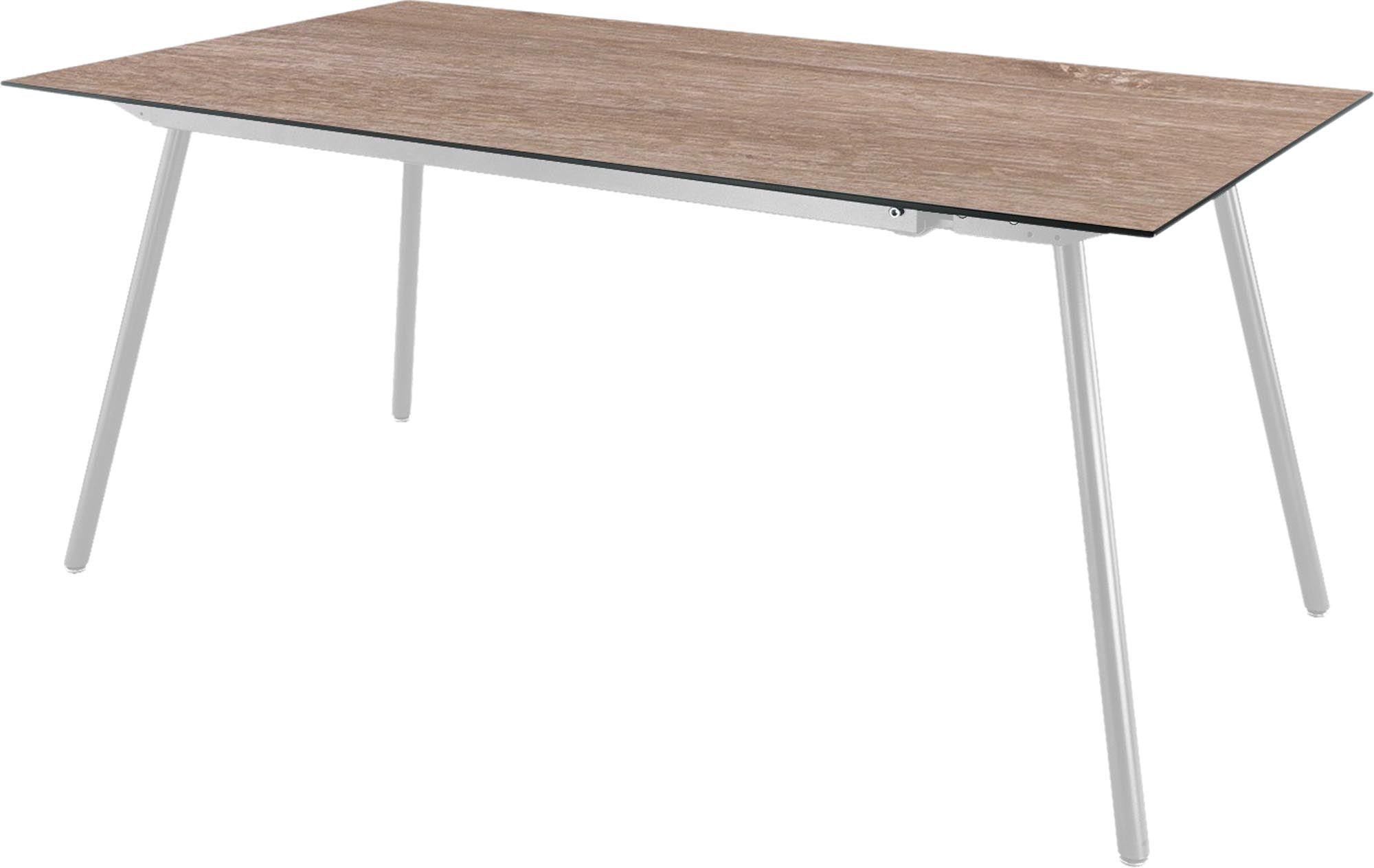 Eleganter Gartentisch aus Glasfaser in der Größe 160x90 cm, ideal für stilvolle Outdoor-Bereiche, robust und vielseitig einsetzbar.