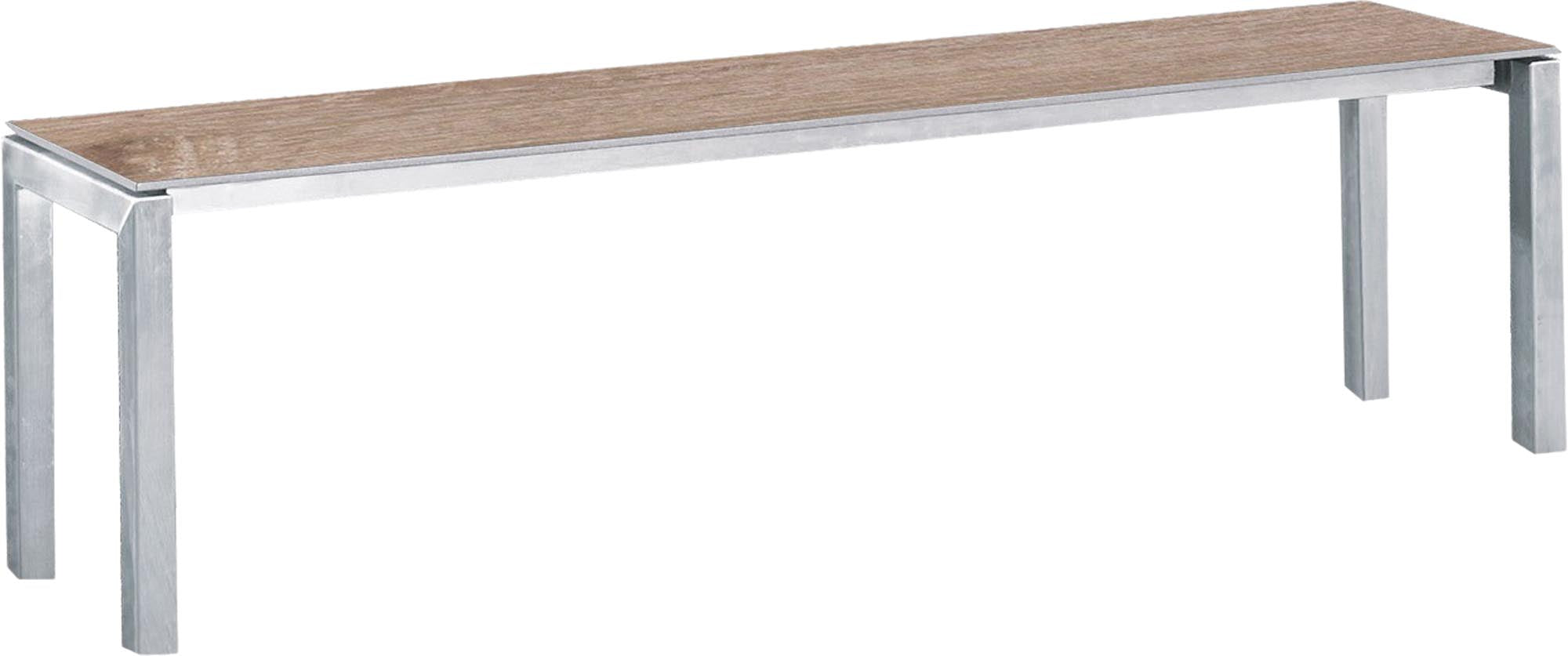 Luzern Glasfaser-Gartenbank Decor 160x32 in Eiche Landhaus / Edestahl präsentiert im Onlineshop von KAQTU Design AG. Gartenbank ist von Schaffner