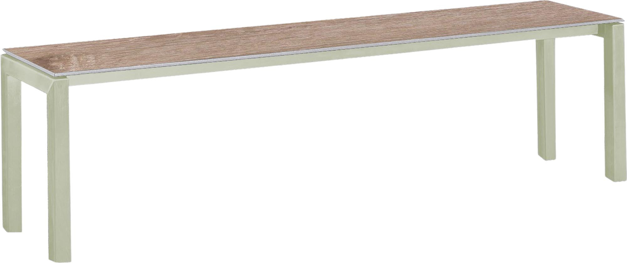 Luzern Glasfaser-Gartenbank Decor 160x32 in Eiche Landhaus / Pastellgrün präsentiert im Onlineshop von KAQTU Design AG. Gartenbank ist von Schaffner