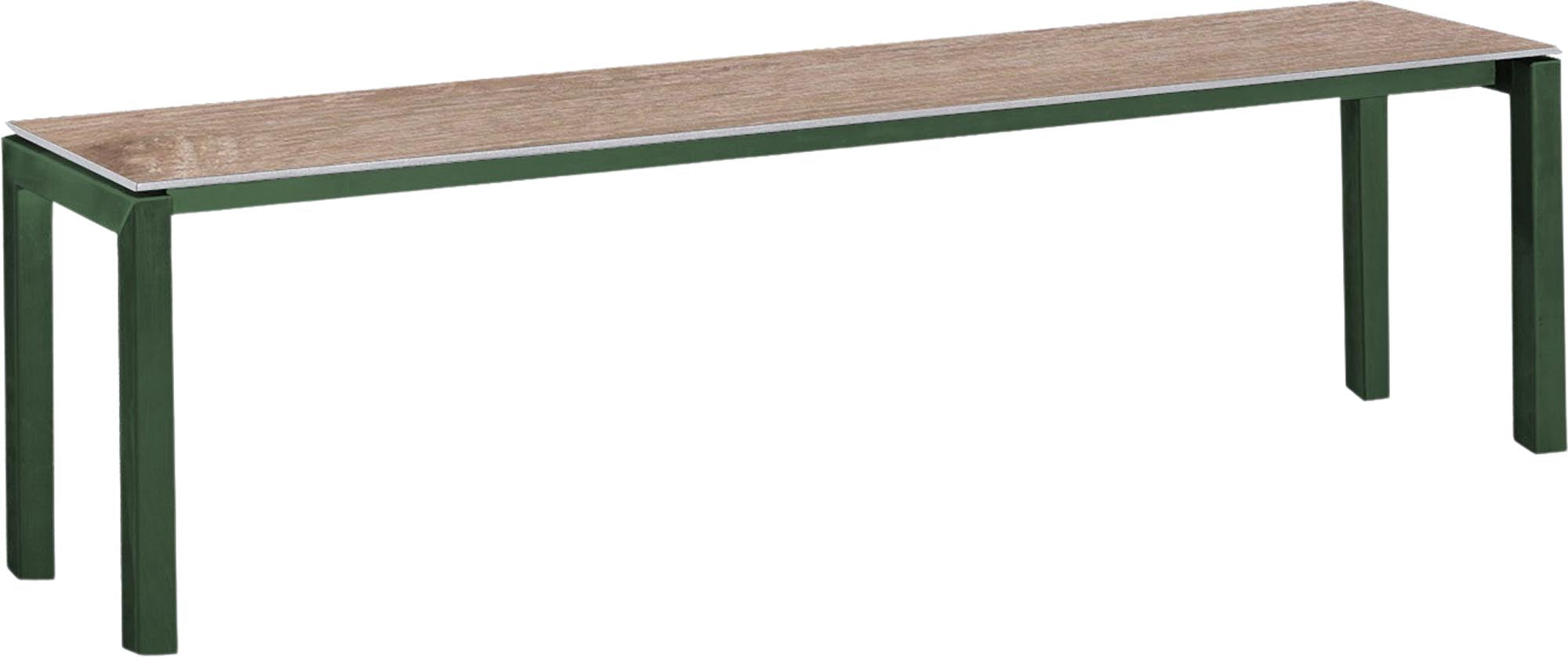 Luzern Glasfaser-Gartenbank Decor 160x32 in Eiche Landhaus / Tannengrün präsentiert im Onlineshop von KAQTU Design AG. Gartenbank ist von Schaffner