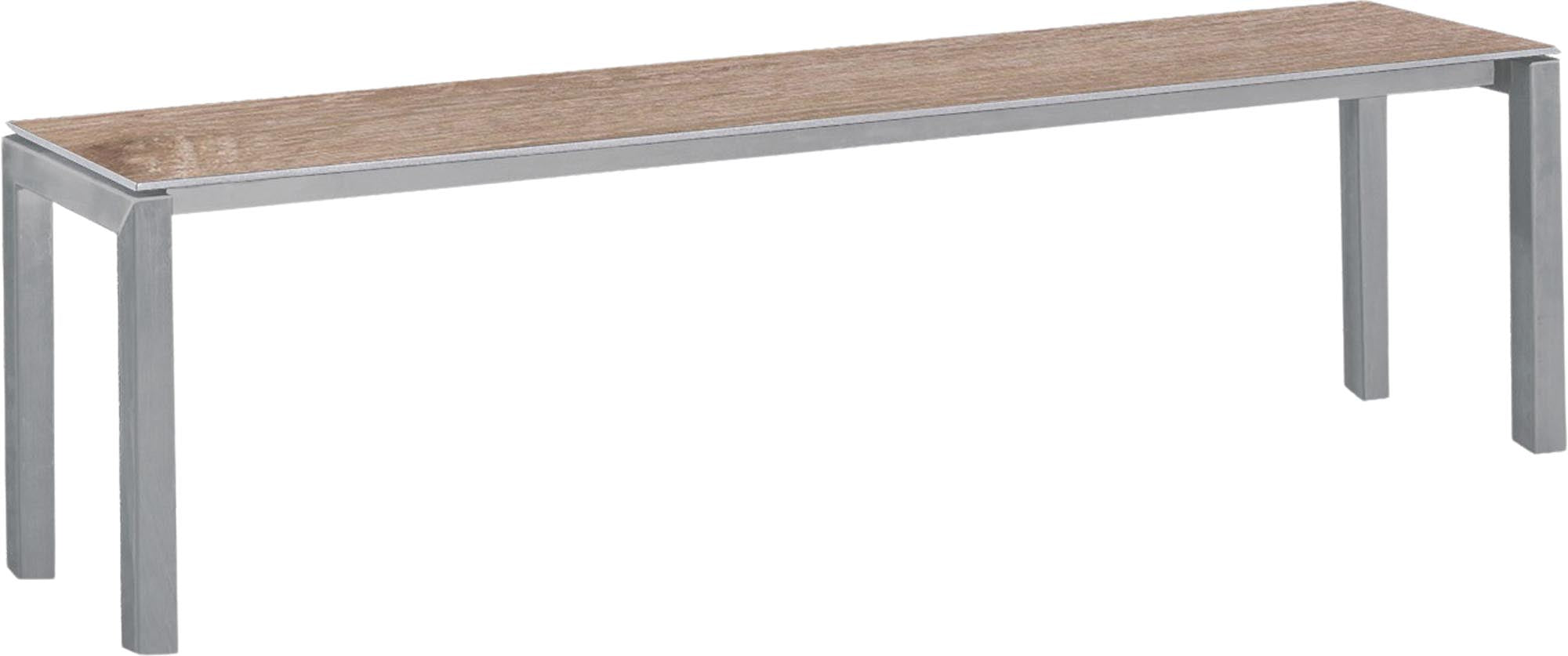 Luzern Glasfaser-Gartenbank Decor 160x32 in Eiche Landhaus / Alusilber präsentiert im Onlineshop von KAQTU Design AG. Gartenbank ist von Schaffner