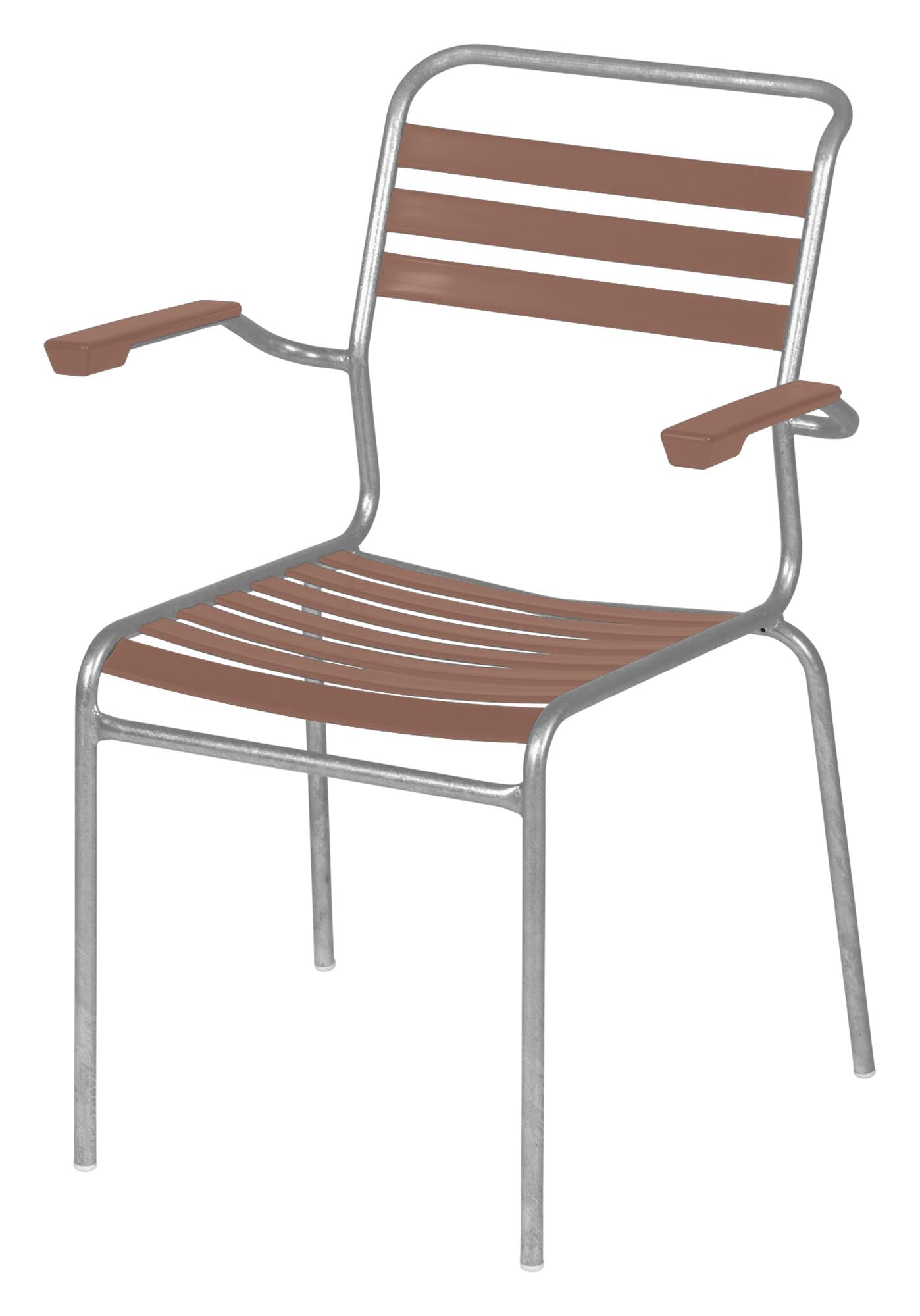 Säntis Lättli-Gartenstuhl mit Armlehne in Pastellterracotta präsentiert im Onlineshop von KAQTU Design AG. Gartenstuhl mit Armlehnen ist von Schaffner