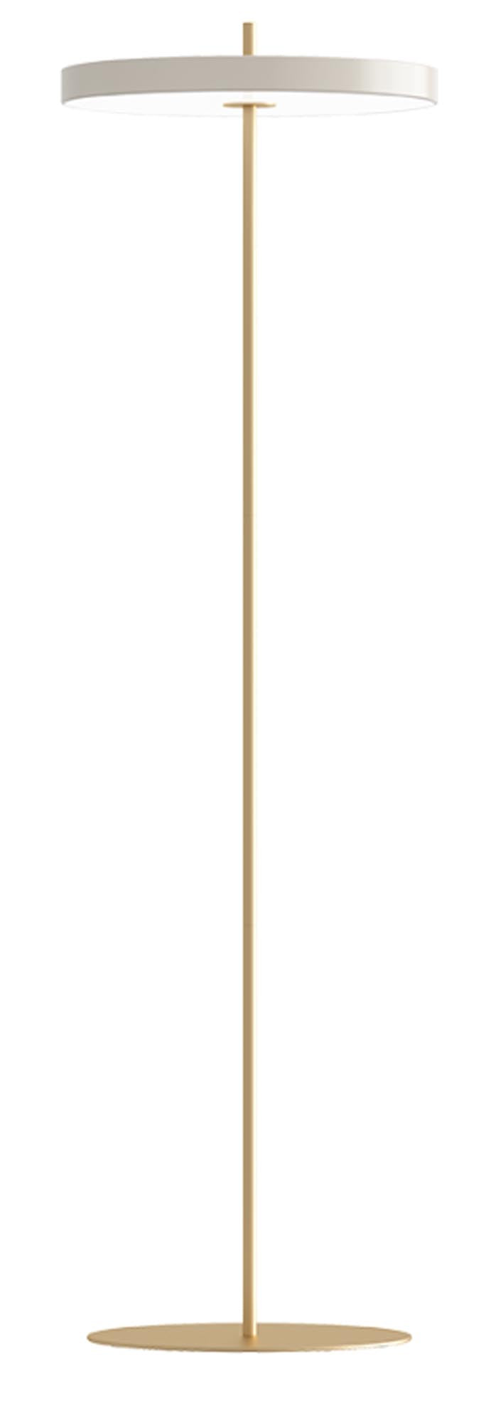 Die Asteria Stehleuchte von Umage vereint minimalistisches Design mit dimmbarer LED-Technologie und einem eleganten Messingstiel.