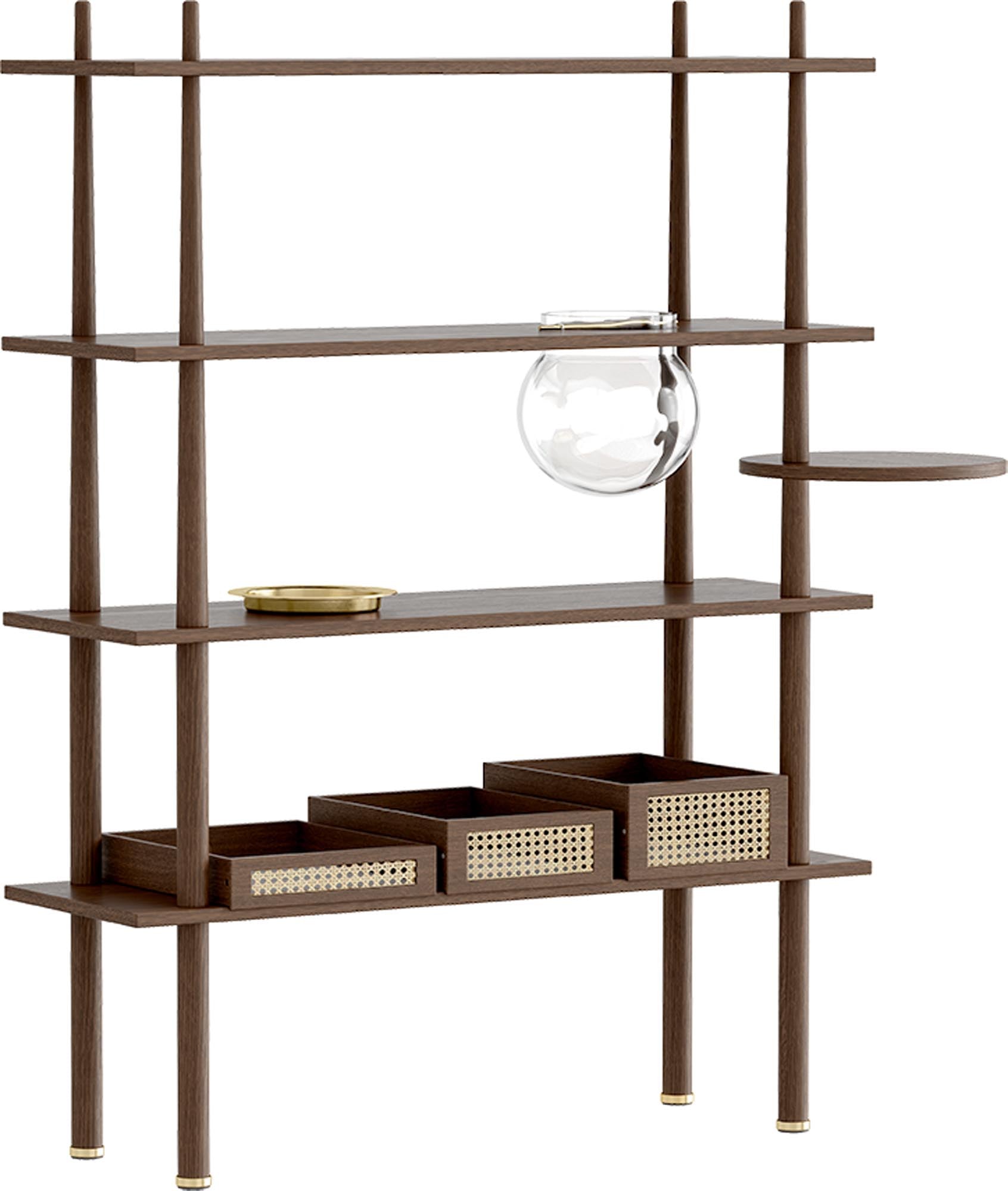 Elegantes Umage Stories Regal mit drei stilvollen Aufbewahrungsboxen.