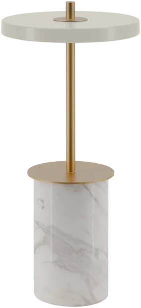 Die Asteria Move Mini Tischleuchte von Umage: tragbar, elegant mit Marmorsockel, vier Lichtstufen, einfach aufladbar, ideal für stimmungsvolle Abende.