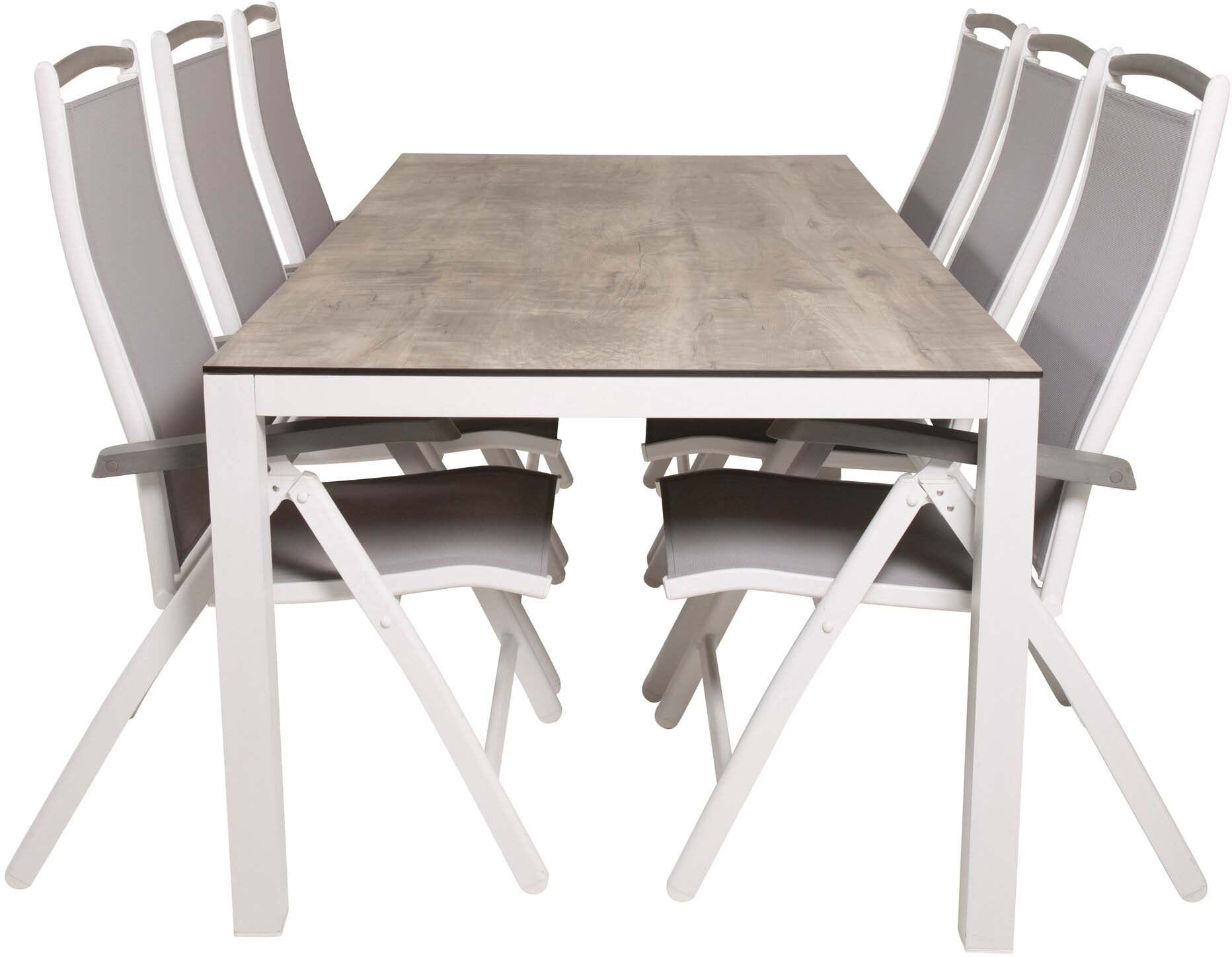 Llama Outdoor-Tischset + Albany 205cm/6St. in Braun /Grau / Weiss präsentiert im Onlineshop von KAQTU Design AG. Gartentischset ist von Venture Home