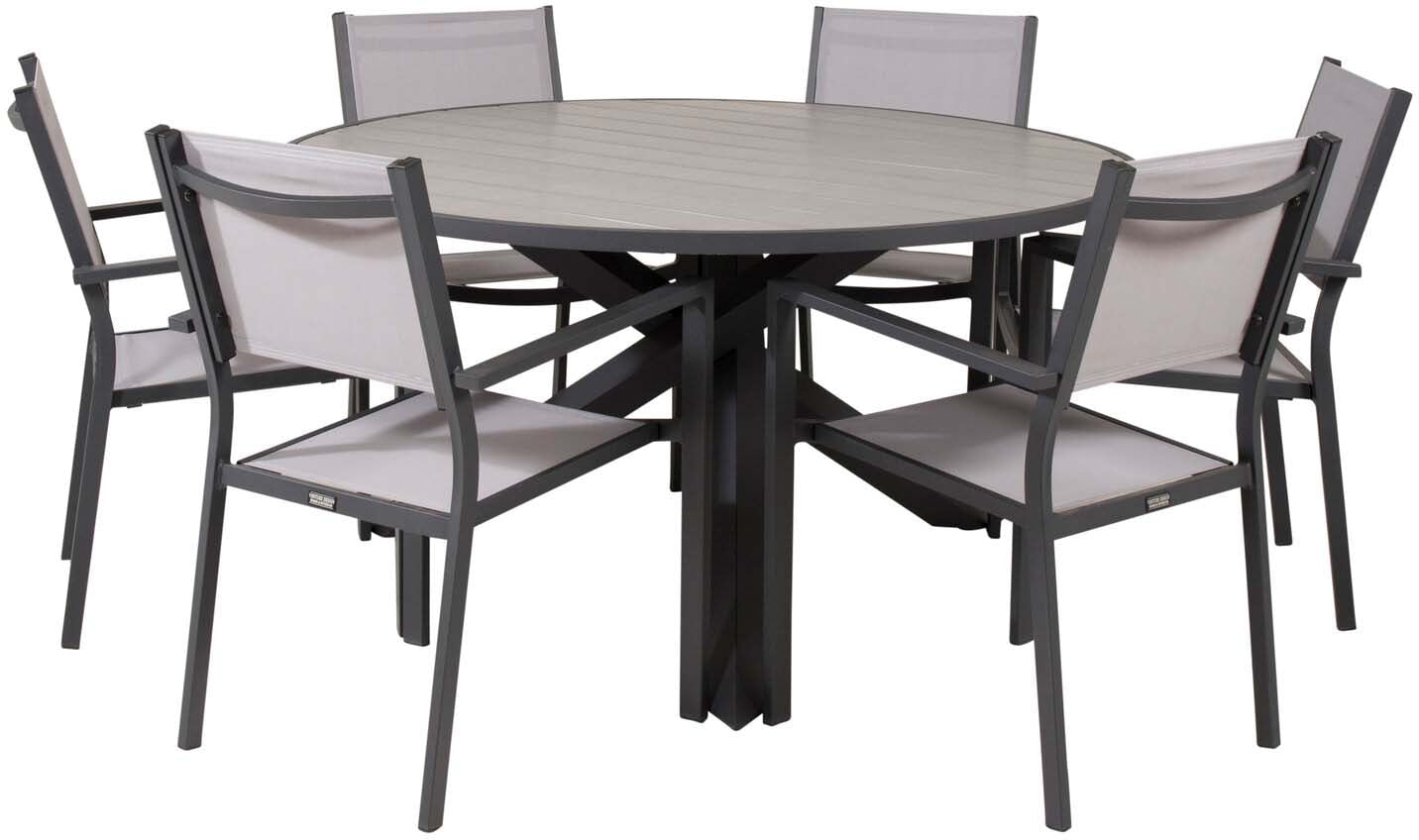 Parma Outdoor-Tischset + Copacabana ⌀140cm/6St. in Schwarzgrau präsentiert im Onlineshop von KAQTU Design AG. Gartentischset ist von Venture Home