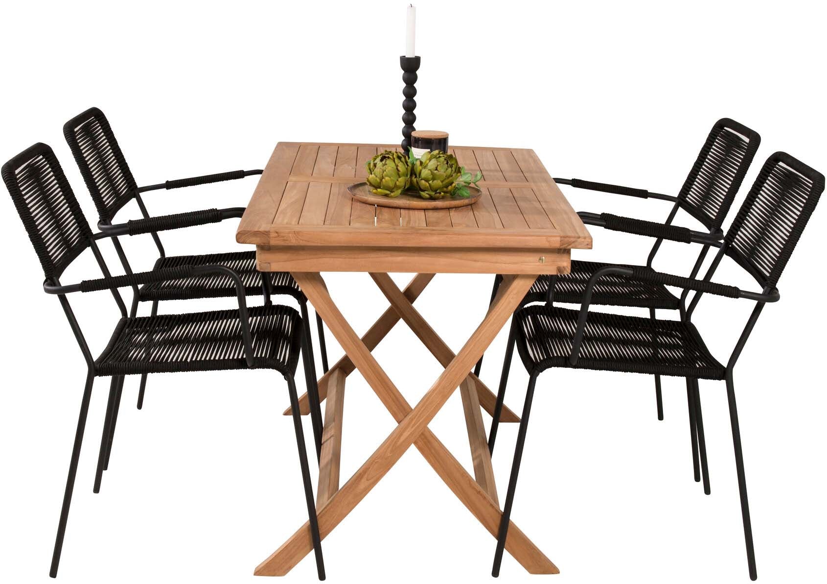 Kenya Outdoor-Tischset 120cm/4St. in Schwarz präsentiert im Onlineshop von KAQTU Design AG. Gartentischset ist von Venture Home