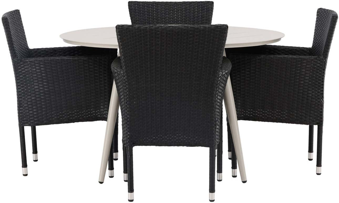 Lina Outdoor-Tischset + Malina ⌀120cm/4St. in Beige / Schwarz präsentiert im Onlineshop von KAQTU Design AG. Gartentischset ist von Venture Home