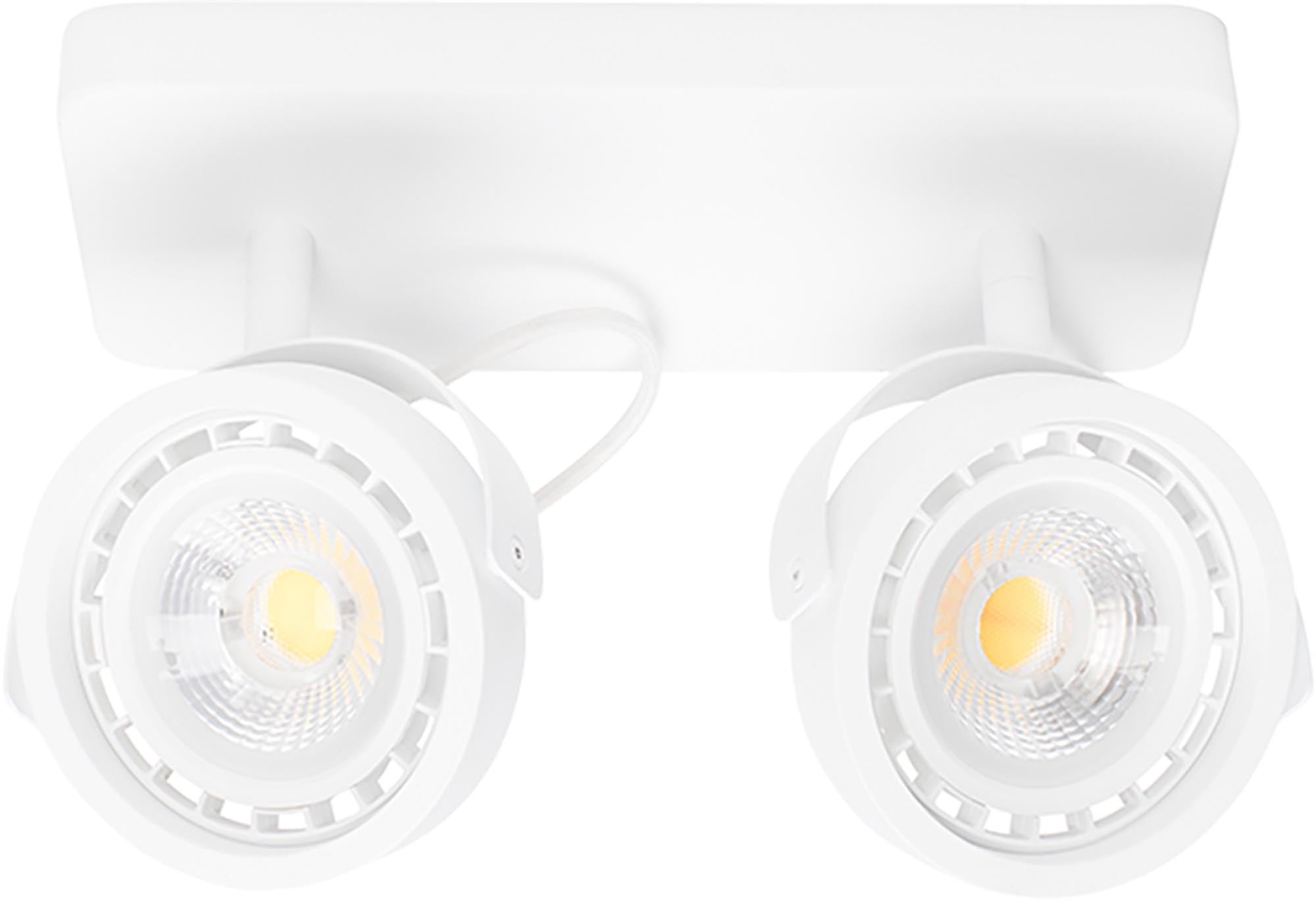 Stilvolle Deckenleuchte aus Aluminium mit 2 beweglichen Spots und Dim-to-Warm-Technologie für flexible Beleuchtung.