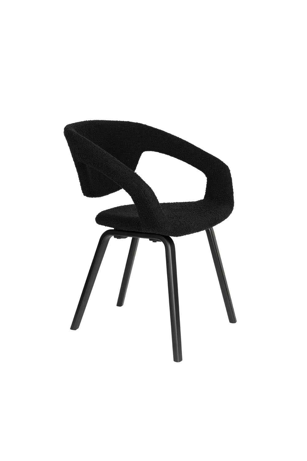 Moderner Flexback Stuhl Schwarz von Zuiver: Ergonomisch, stabil, mit Bouclé-Polsterung und Buchenholzgestell. Perfekt für Esszimmer & Büro.