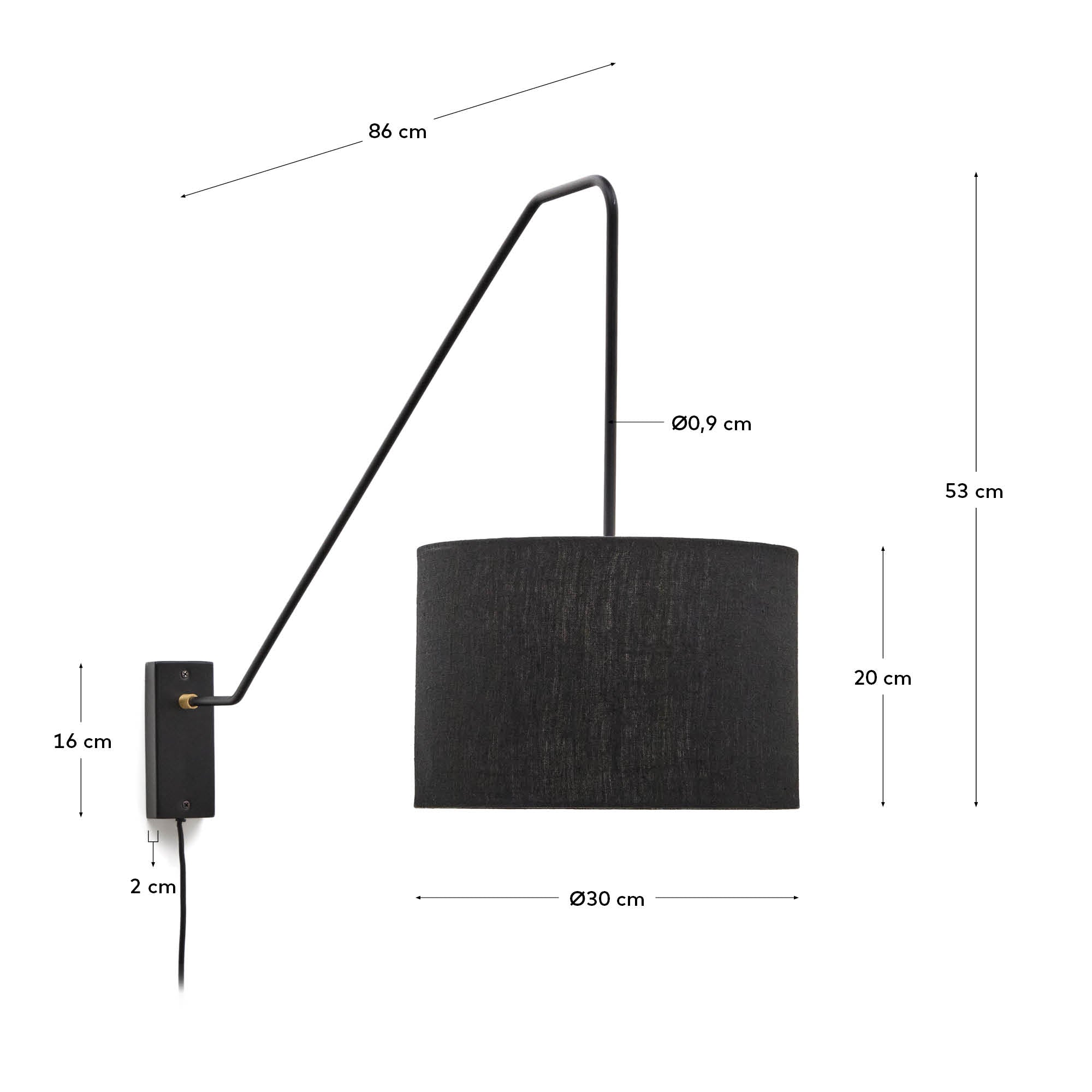 Elegante Wandleuchte Jex von Kave Home aus schwarz lackiertem Metall und Holz, ideal für stilvolle Akzente und flexible Lichtgestaltung in jedem Raum.