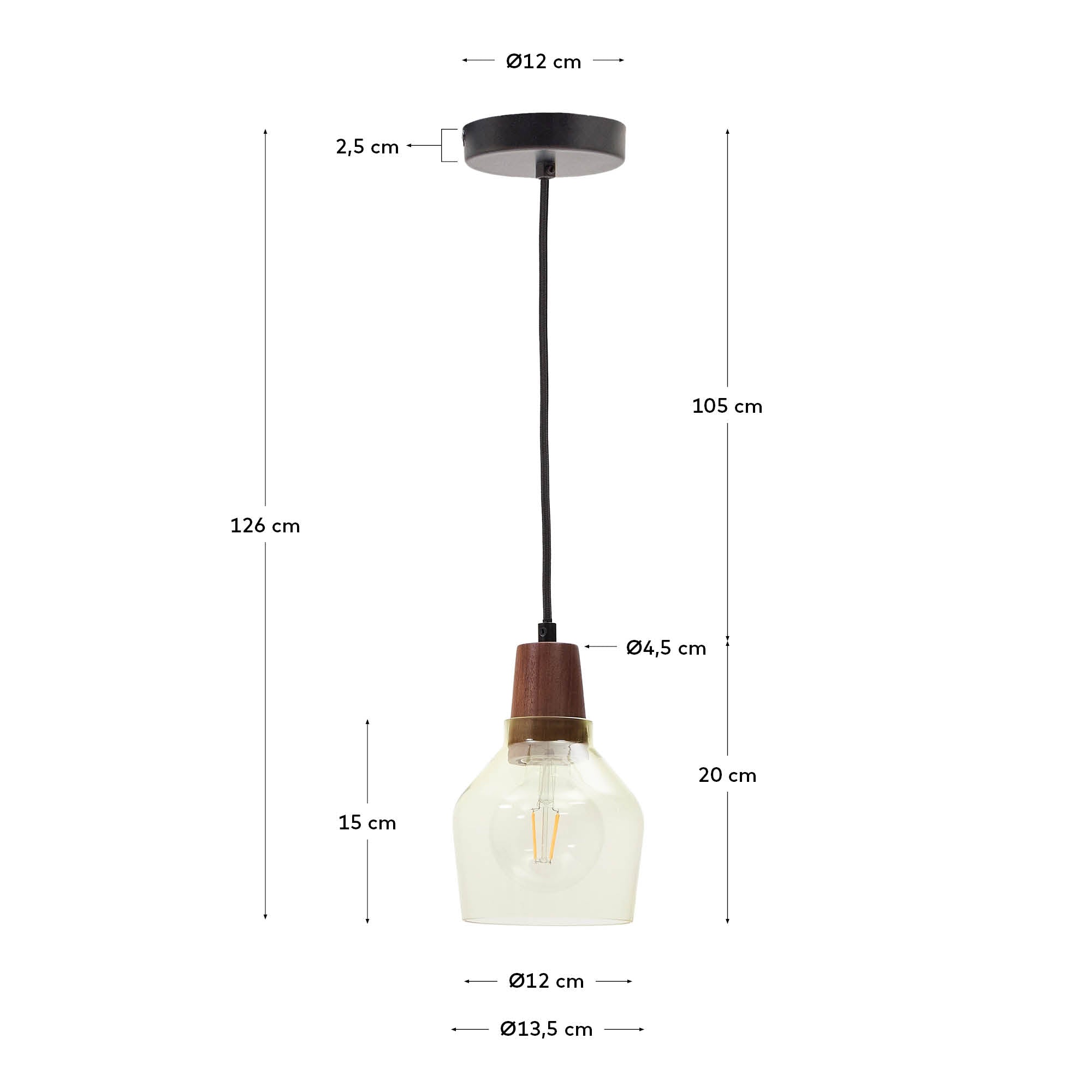 Die Silex Deckenleuchte von Kave Home kombiniert edles Walnussholz mit grünem Glas und schafft so eine elegante, einladende Atmosphäre in jedem Raum.