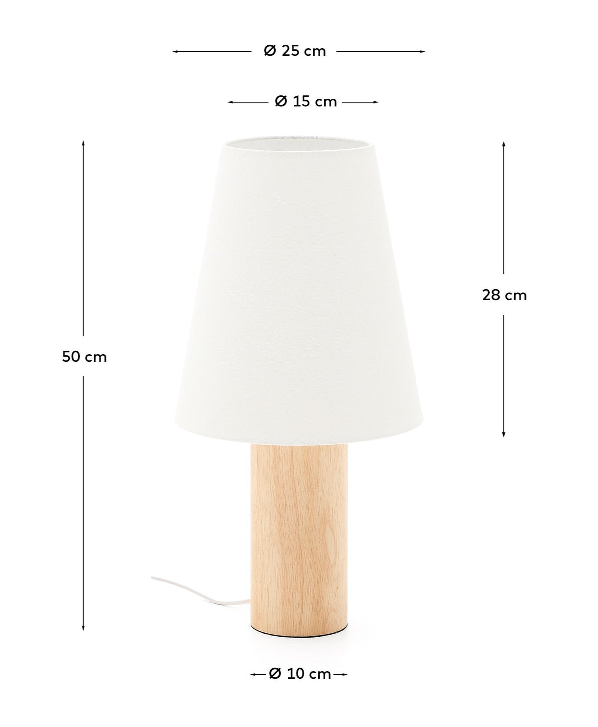 Tischlampe Marga aus massivem Gummibaumholz mit naturfarbenem Finish in Hellbraun präsentiert im Onlineshop von KAQTU Design AG. Tischleuchte ist von Kave Home
