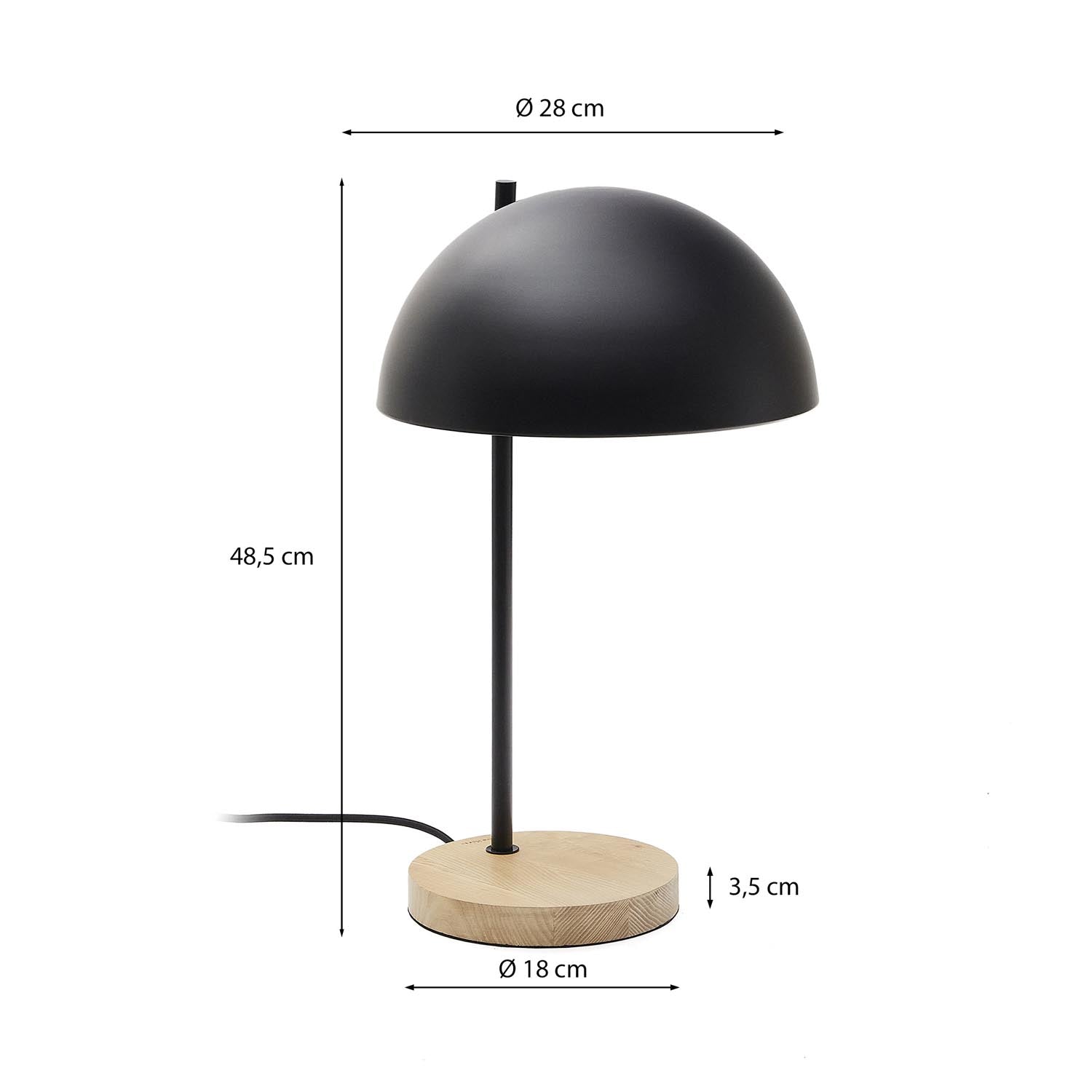 Entdecke die Catlar Tischlampe von Kave Home: Elegante Kombination aus Eschenholz und schwarzem Metall für stilvolle Akzente in jedem Raum.