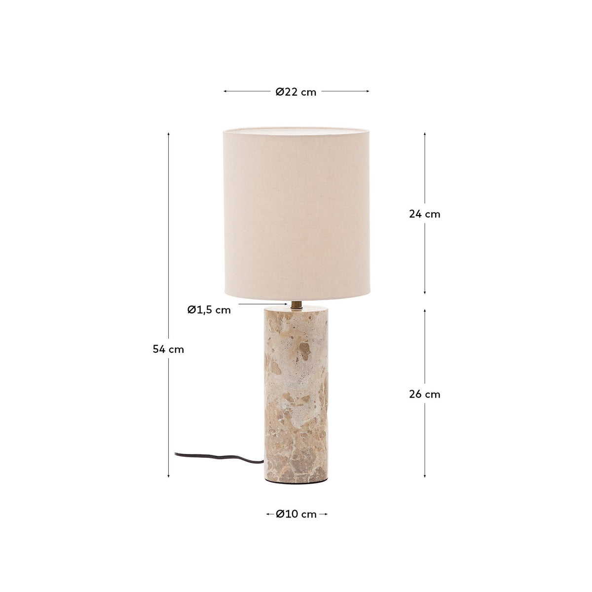 Tischleuchte Raze aus beigefarbenem Marmor und beigefarbenem Lampenschirm aus Leinen in Beige präsentiert im Onlineshop von KAQTU Design AG. Tischleuchte ist von Kave Home