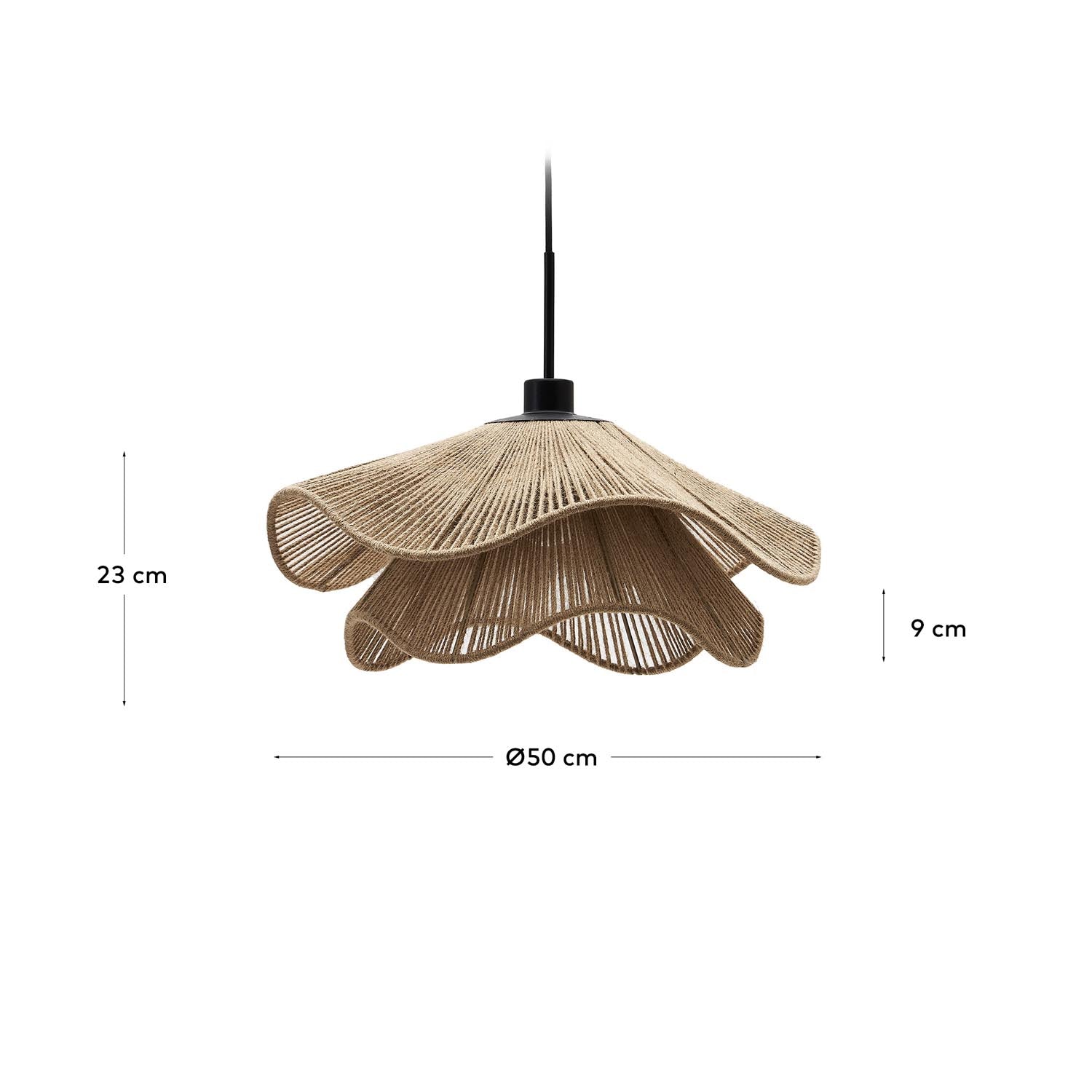 Entdecke den einzigartigen Pontos Lampenschirm aus Jute und Eisen (Ø 50 cm) von Kave Home – ideal für ein gemütliches, natürliches Ambiente.