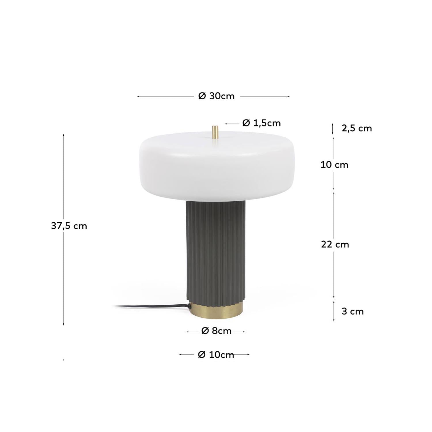 Stilvolle Serenella Tischlampe aus robustem Eisen mit elegantem Weiss-Grün-Finish. Perfekt für jeden Raum und Einrichtungsstil.