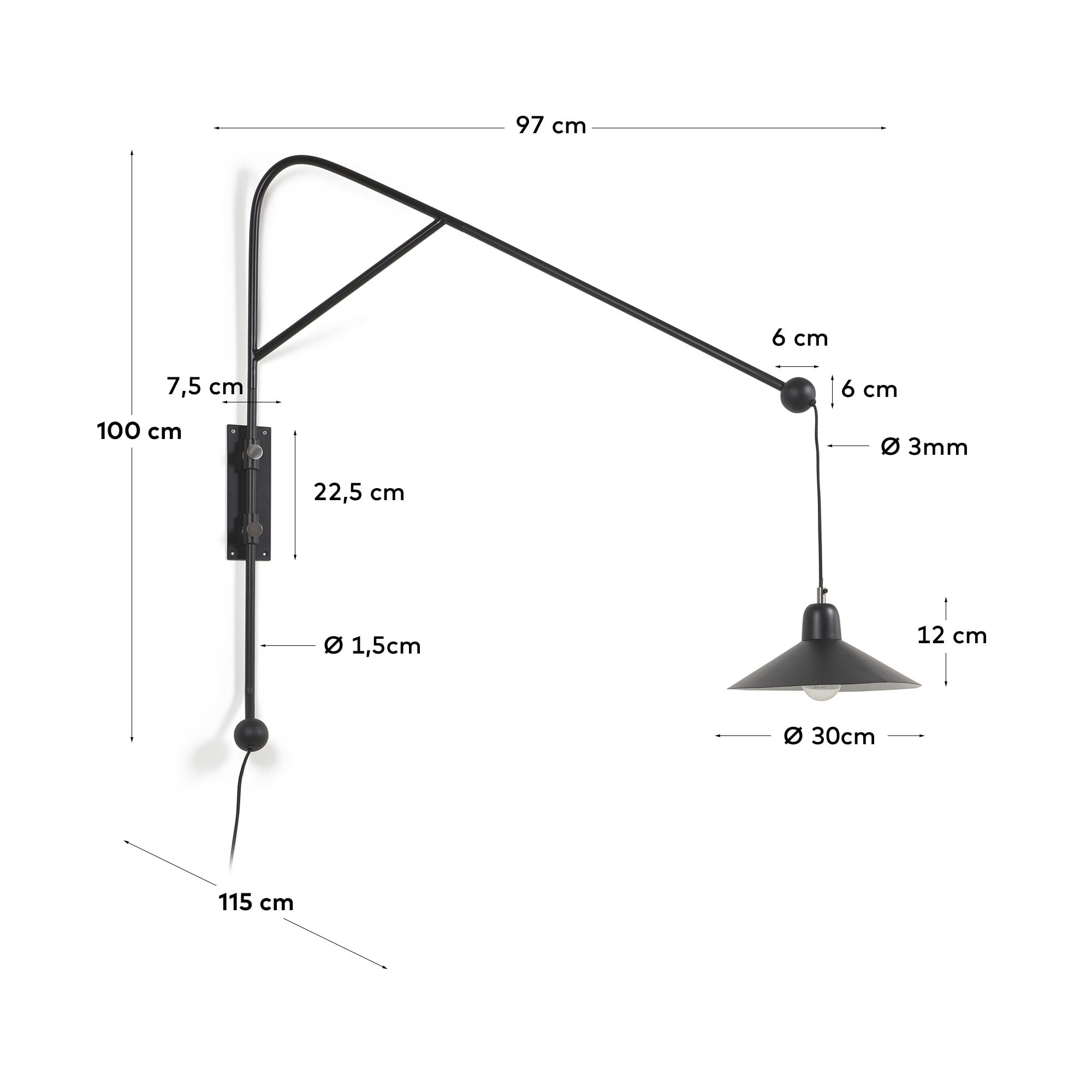 Die Eleazar Wandlampe von Kave Home kombiniert industrielles Design mit eleganter, schwarzer Lackierung und bringt stilvolle Akzente in dein Zuhause.