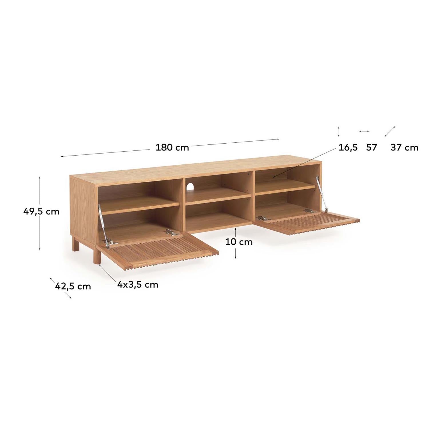 Moderner Beyla TV-Schrank aus massiver Eiche, 180 cm, FSC-zertifiziert, mit stilvollen Türen und viel Stauraum.