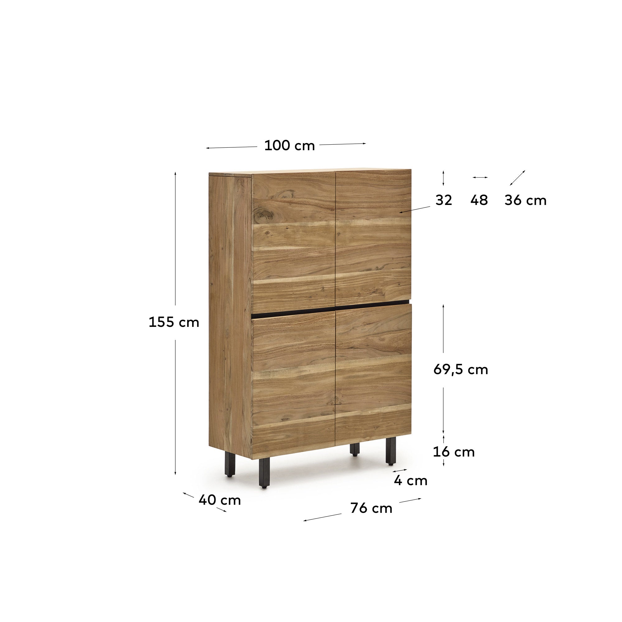 Das Uxue Sideboard aus massivem Akazienholz (100 x 155 cm) vereint modernes Design mit Funktionalität und bringt natürliche Schönheit in Ihr Zuhause.