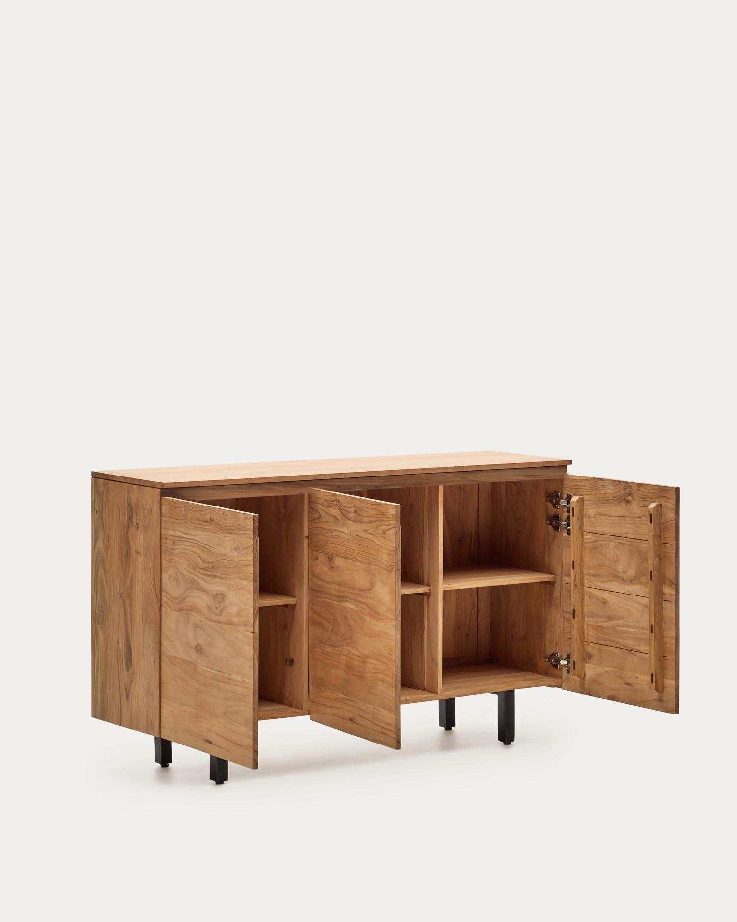 Entdecken Sie das stilvolle 3-türige Sideboard Uxue aus massivem Akazienholz mit gebleichtem Finish. Ideal für eleganten Stauraum in jedem Raum.