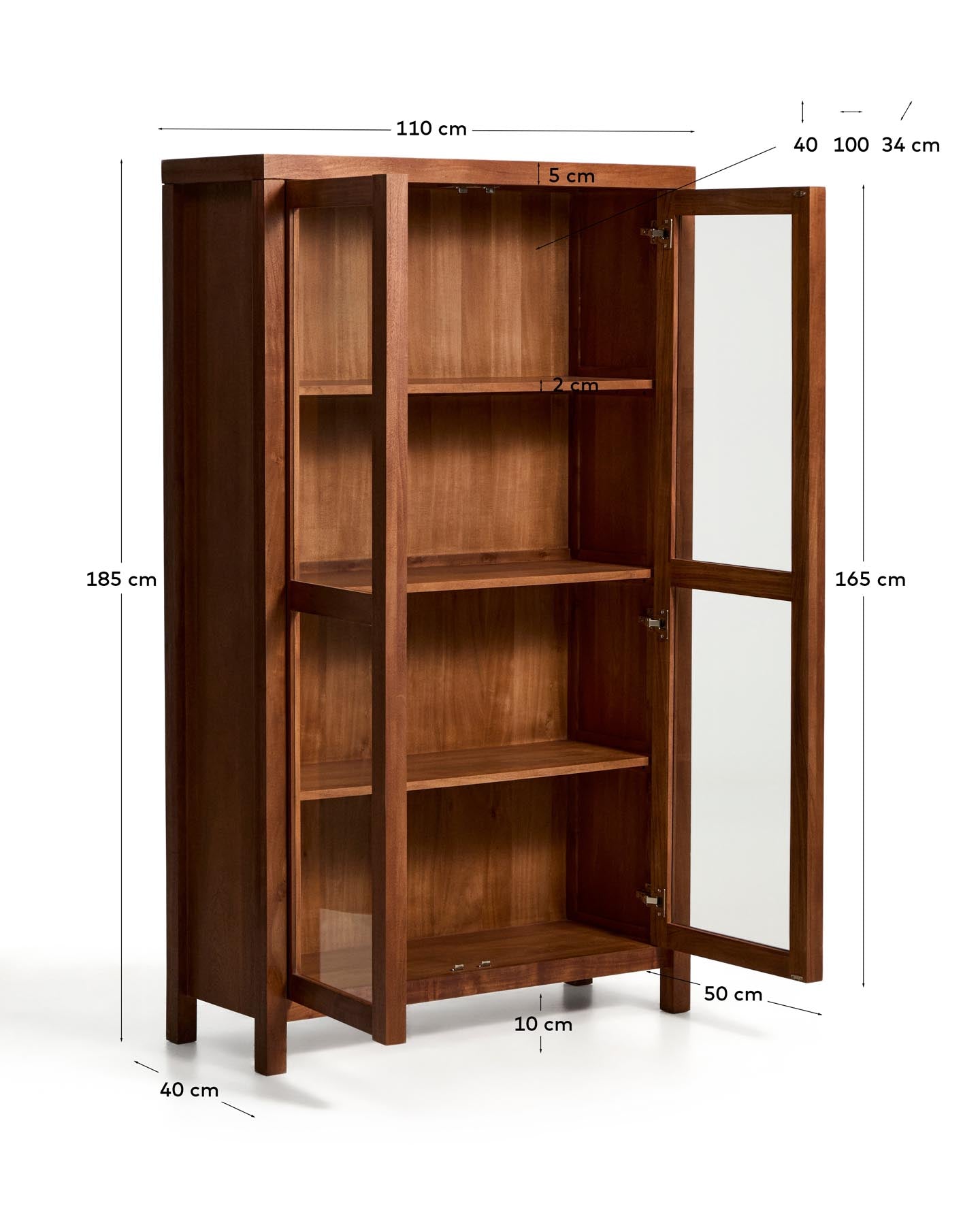Vitrine Norani aus massivem Akazienholz und Akazienfurnier 110 x 185 cm in Braun präsentiert im Onlineshop von KAQTU Design AG. Vitrine ist von Kave Home