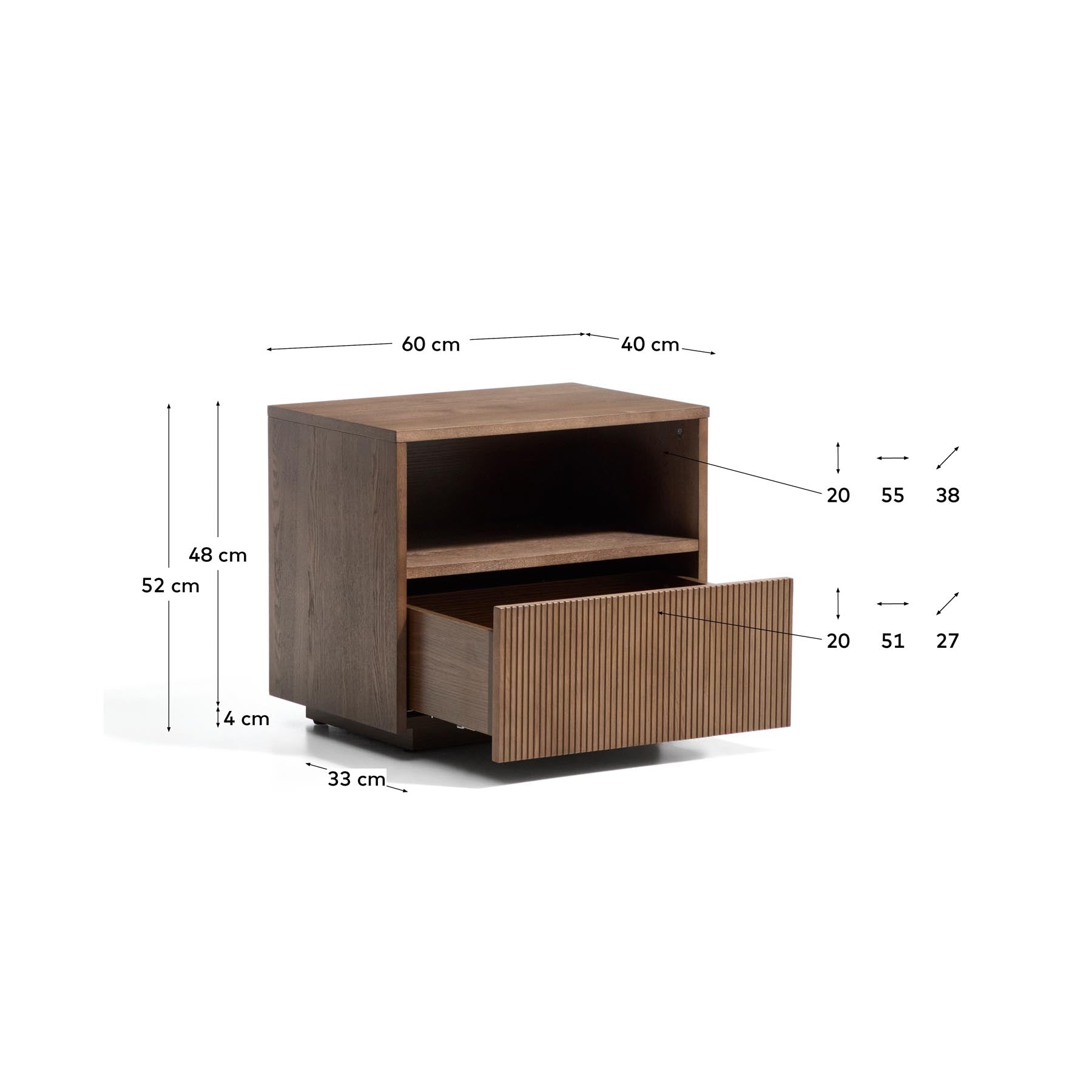 Nachttisch Helvine 1 Schublade aus Eichenfurnier mit Nussbaum-Finish 60 x 52 cm FSC 100% in Dunkelbraun präsentiert im Onlineshop von KAQTU Design AG. Nachttisch ist von Kave Home