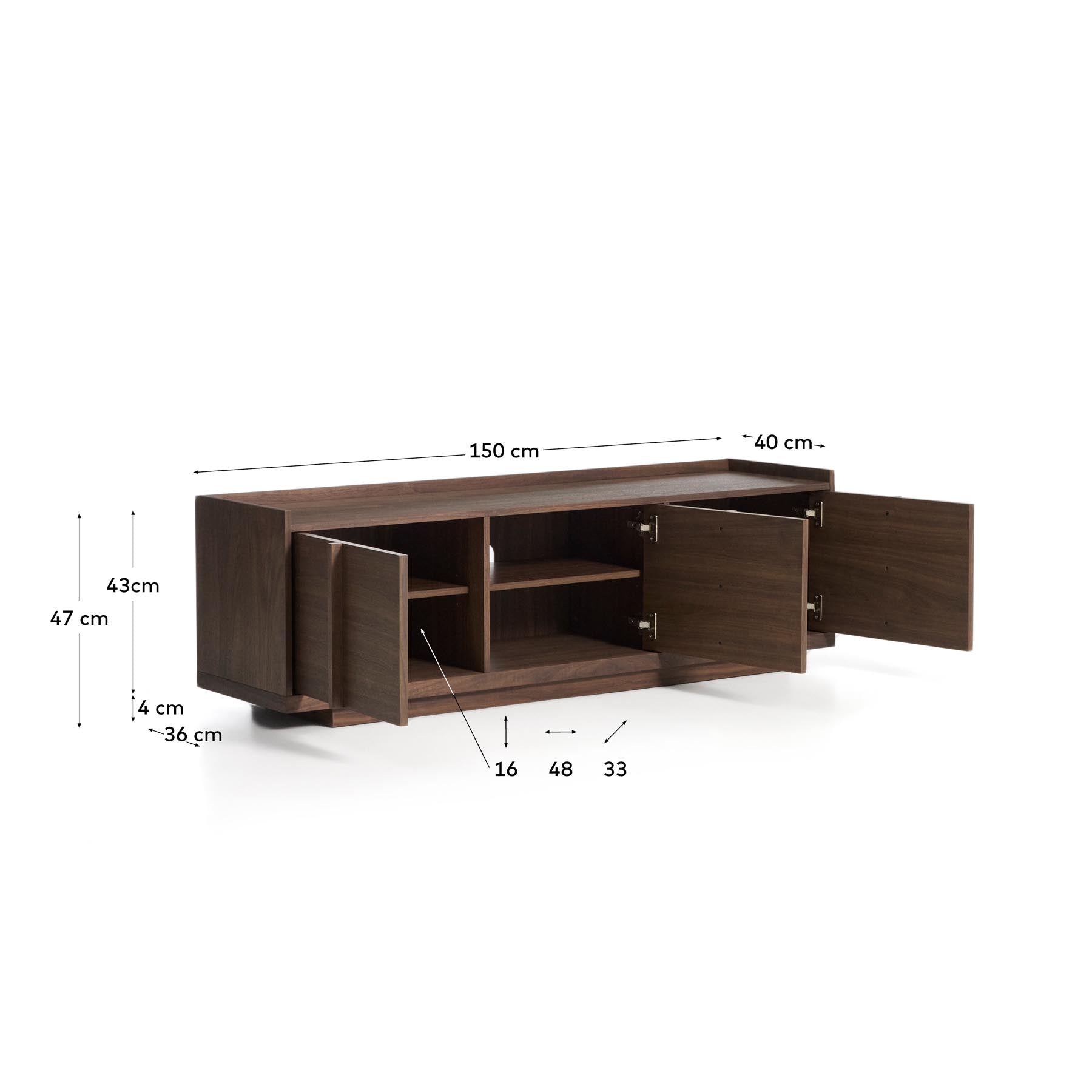 TV-Möbel Onix aus Walnussfurnier mit dunklem Finish 150 x 47 cm FSC Mix Credit in Dunkelbraun präsentiert im Onlineshop von KAQTU Design AG. TV-Möbel ist von Kave Home