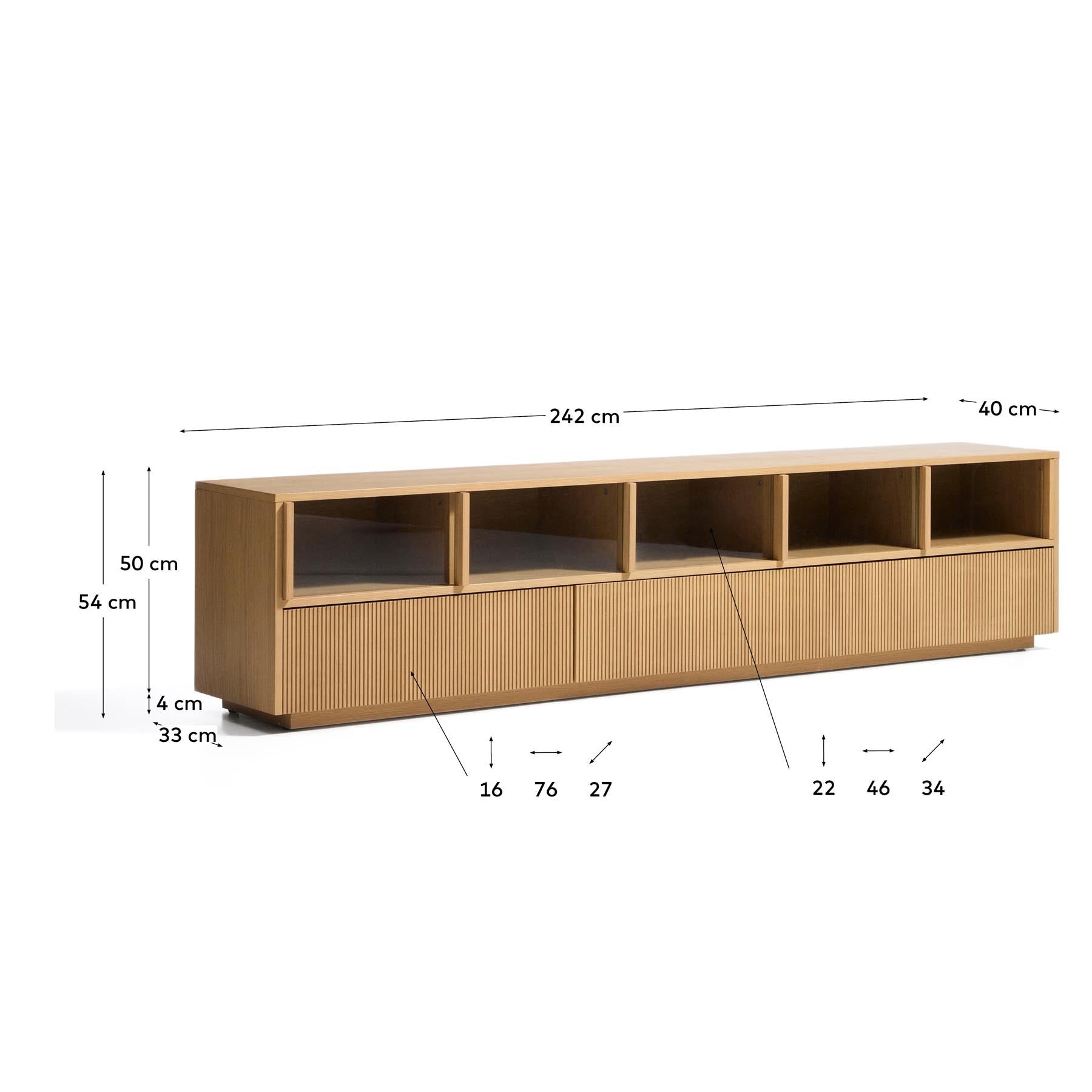 TV-Möbel Helvine mit 5 Türen und 3 Schubladen aus Eichenfurnier und gehärtetem Glas, 245 x 53,5 cm, FSC 100 % in Dunkelbraun präsentiert im Onlineshop von KAQTU Design AG. TV-Möbel ist von Kave Home