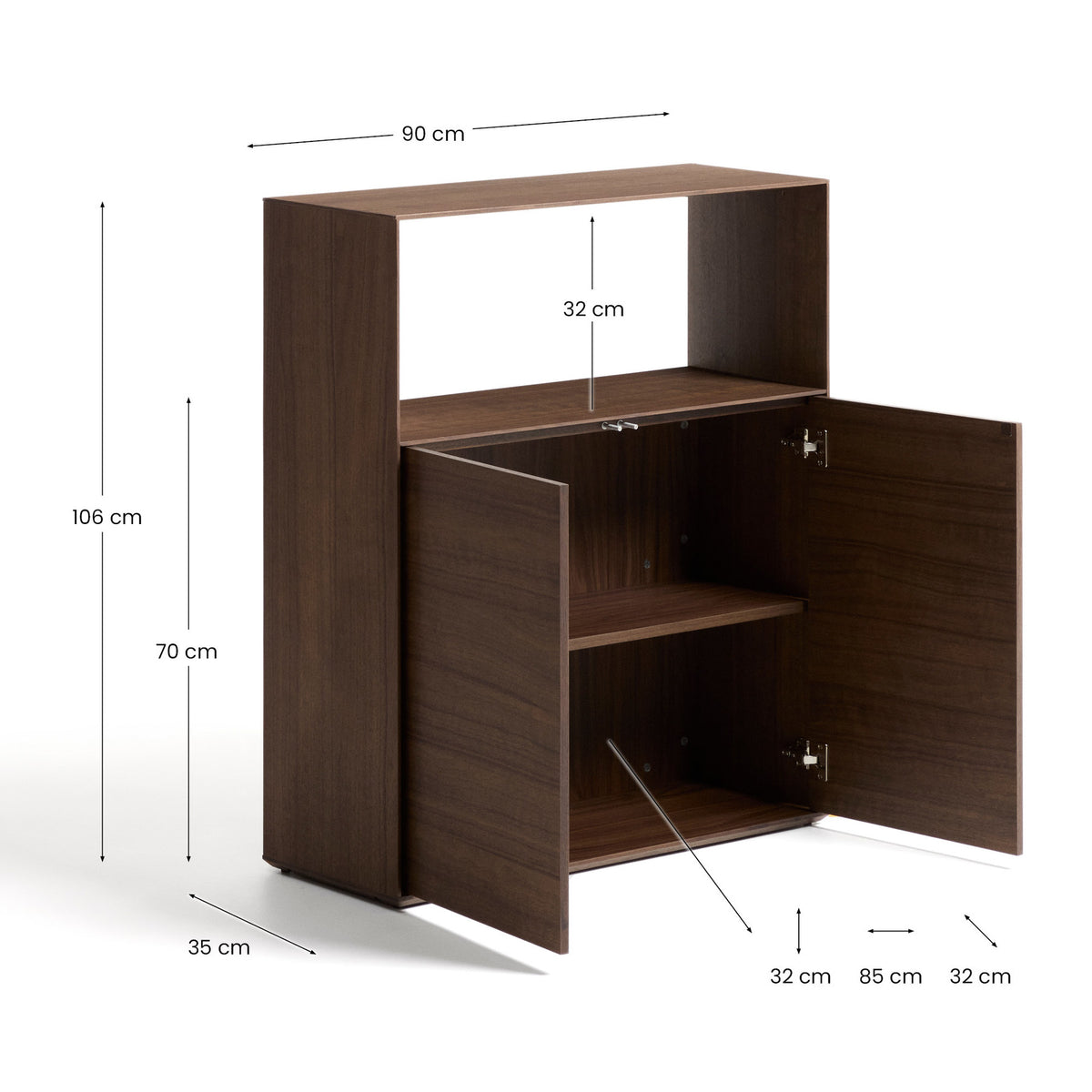 Bücherregal Visala von Kave Home in Dunkelbraun mit Nussbaum-Furnier und mehreren Fächern