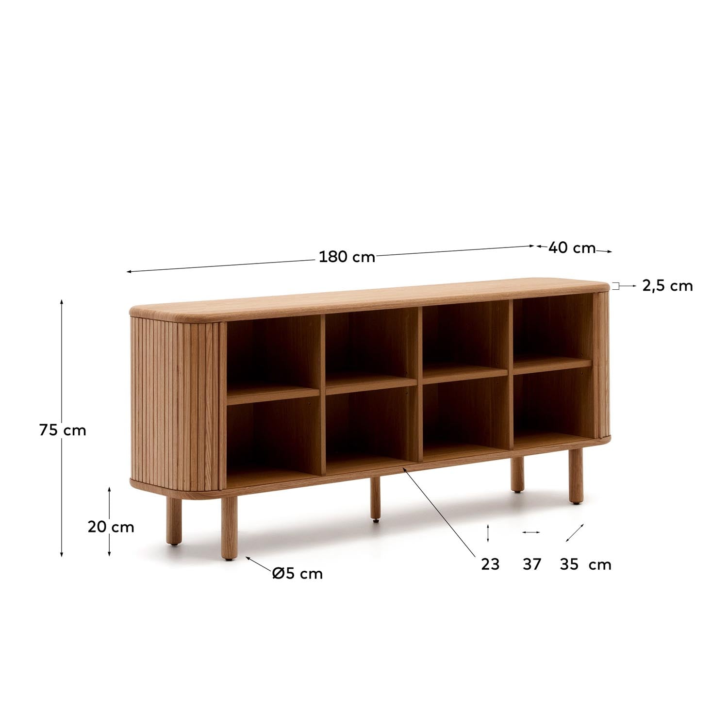 Elegantes Mailen Sideboard mit 2 Türen aus hochwertigem Eschenfurnier, 180 x 75 cm, ideal für modernes Wohnen.
