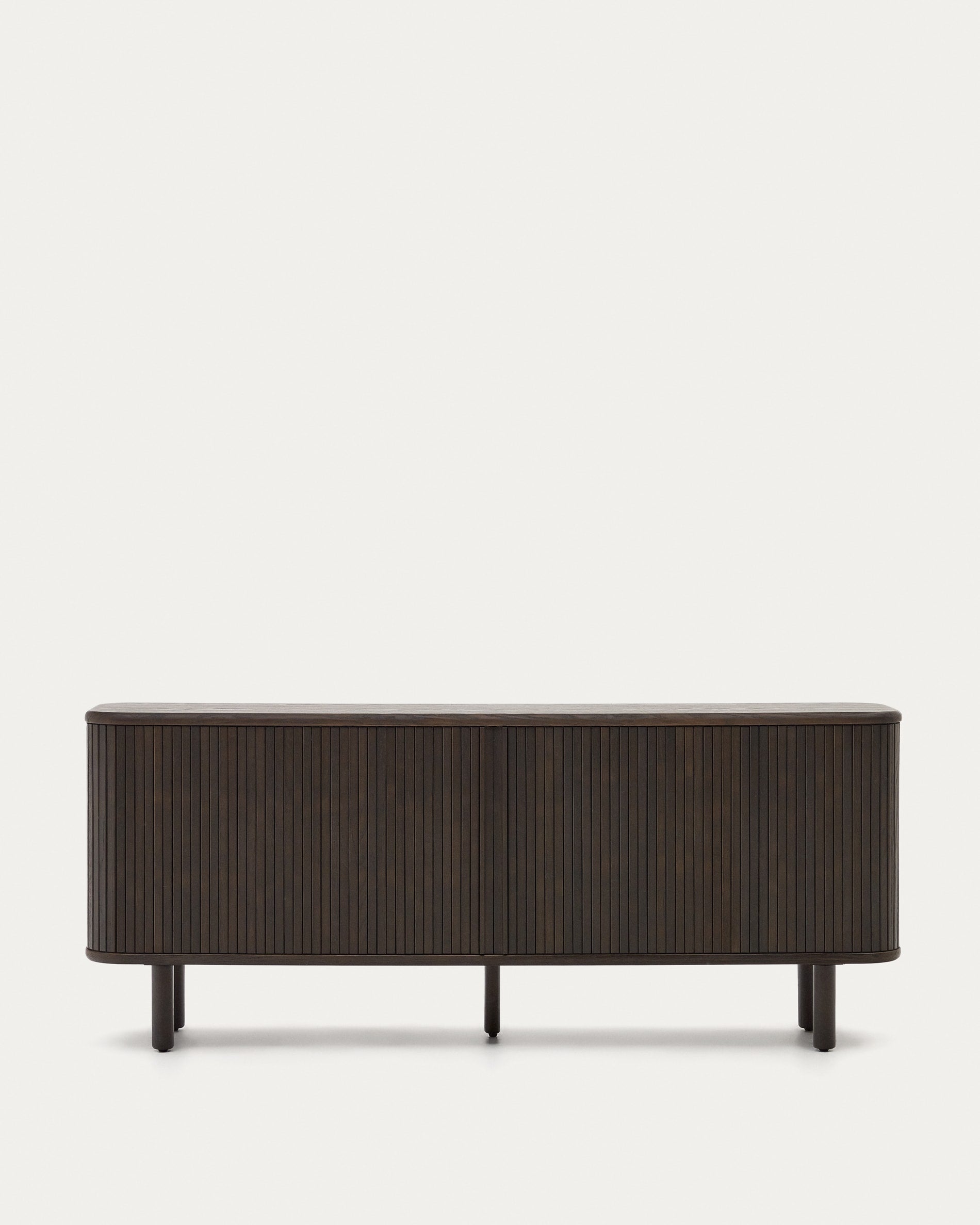 3D-Modell des Mailen Sideboards: Eschenfurnier, dunkles Finish, 2 Schiebetüren, 180x75 cm, modernes Design, robust.