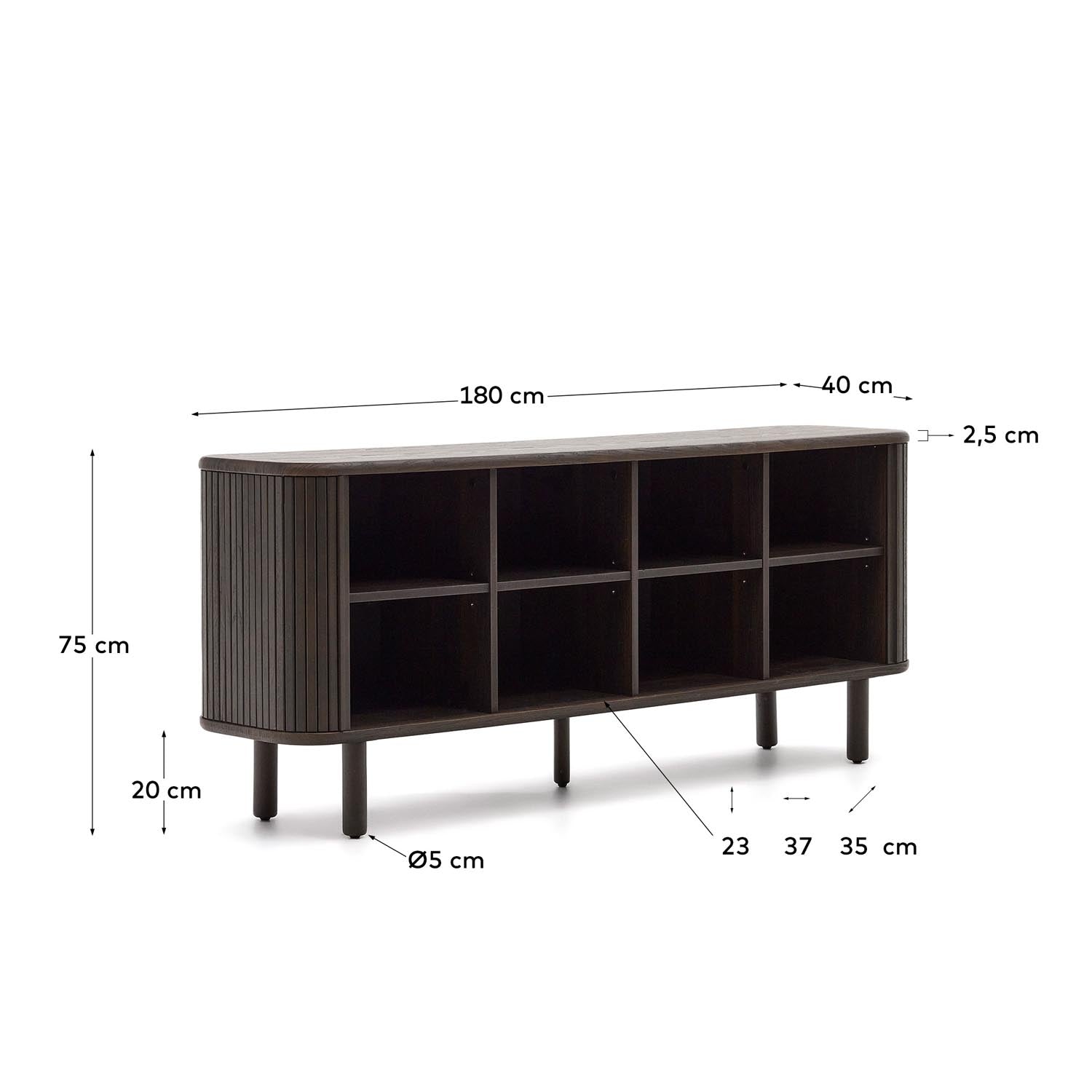 Elegantes Mailen Sideboard von Kave Home: 180x75 cm, aus Eschenfurnier mit dunklem Finish, 2 Schiebetüren, ideal für stilvolle Aufbewahrung.