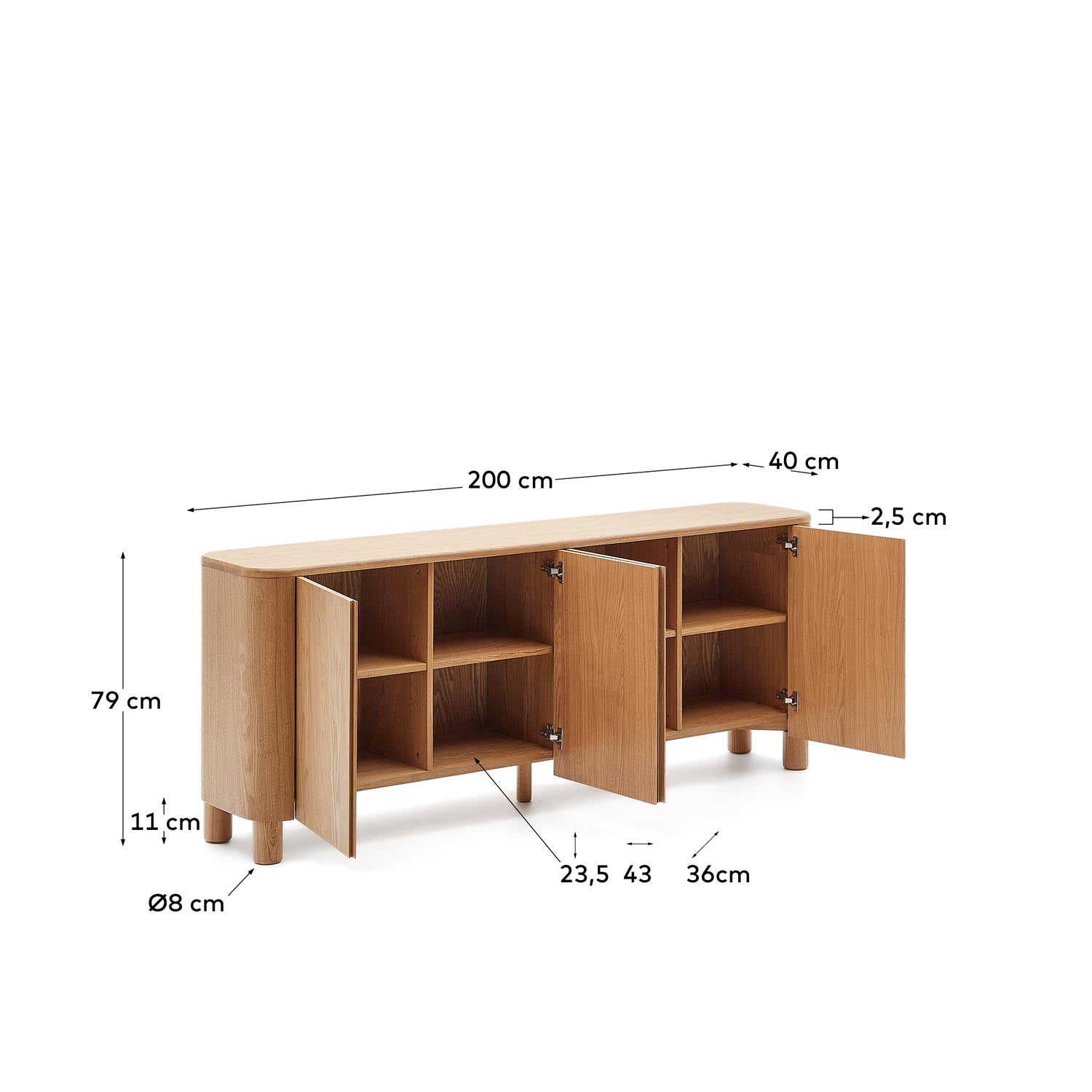 Elegantes Salaya Sideboard aus FSC-zertifiziertem Eschenfurnier, 200 x 79 cm, vereint Funktionalität und modernes Design für Ihr Zuhause.