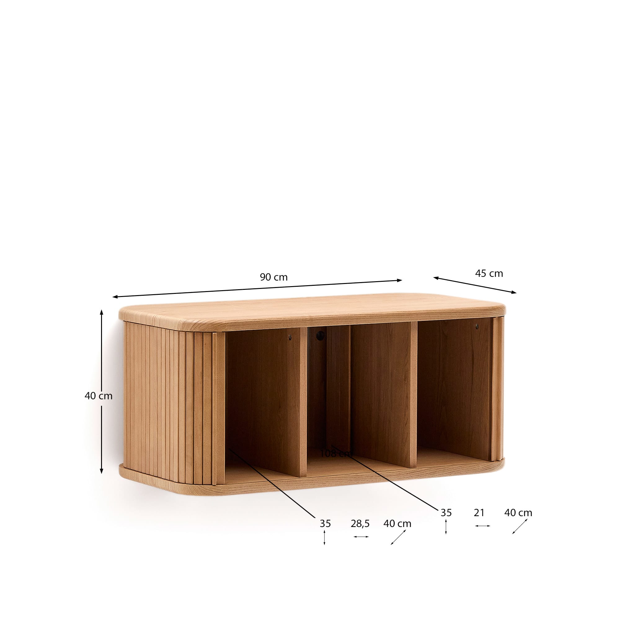 Stylischer Wandschrank Mailen von Kave Home: 90 x 45 cm, aus hochwertigem Eschenfurnier, vereint Funktionalität und modernes Design für Ihr Badezimmer.