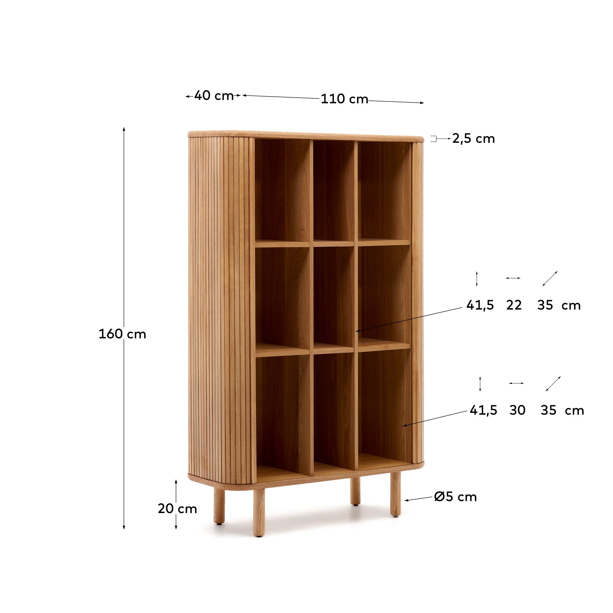 Elegantes Mailen Highboard von Kave Home: 2 Türen aus hochwertigem Eschenfurnier, 110 x 160 cm, ideal für stilvollen Stauraum in jedem Raum.