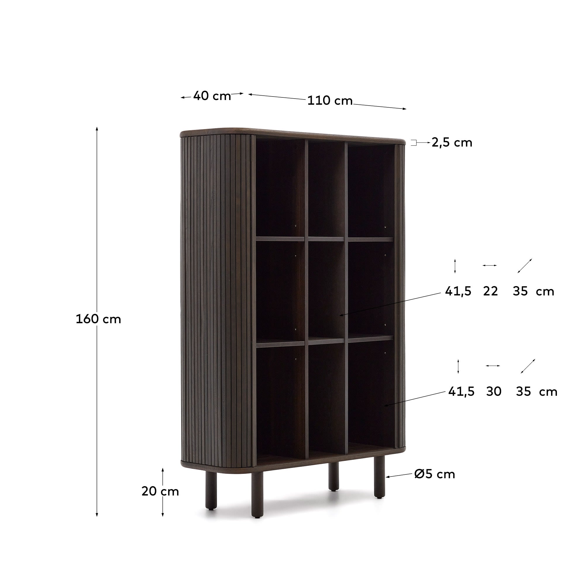 Stilvolles Mailen Highboard von Kave Home, 110 x 160 cm, mit 2 Türen aus hochwertigem Eschenfurnier und elegantem dunklen Finish – ideal für jeden Raum.