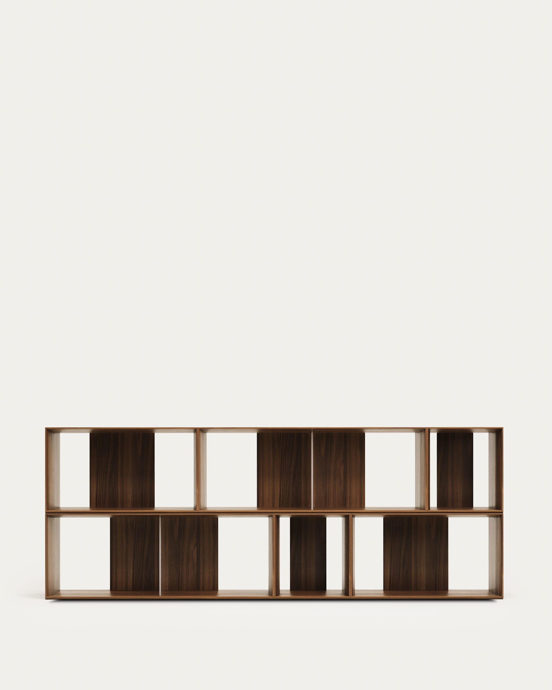 Elegantes Regalset aus Nussholzfurnier, modular und vielseitig, 101x152 cm, perfekt für moderne und stilvolle Einrichtungen.