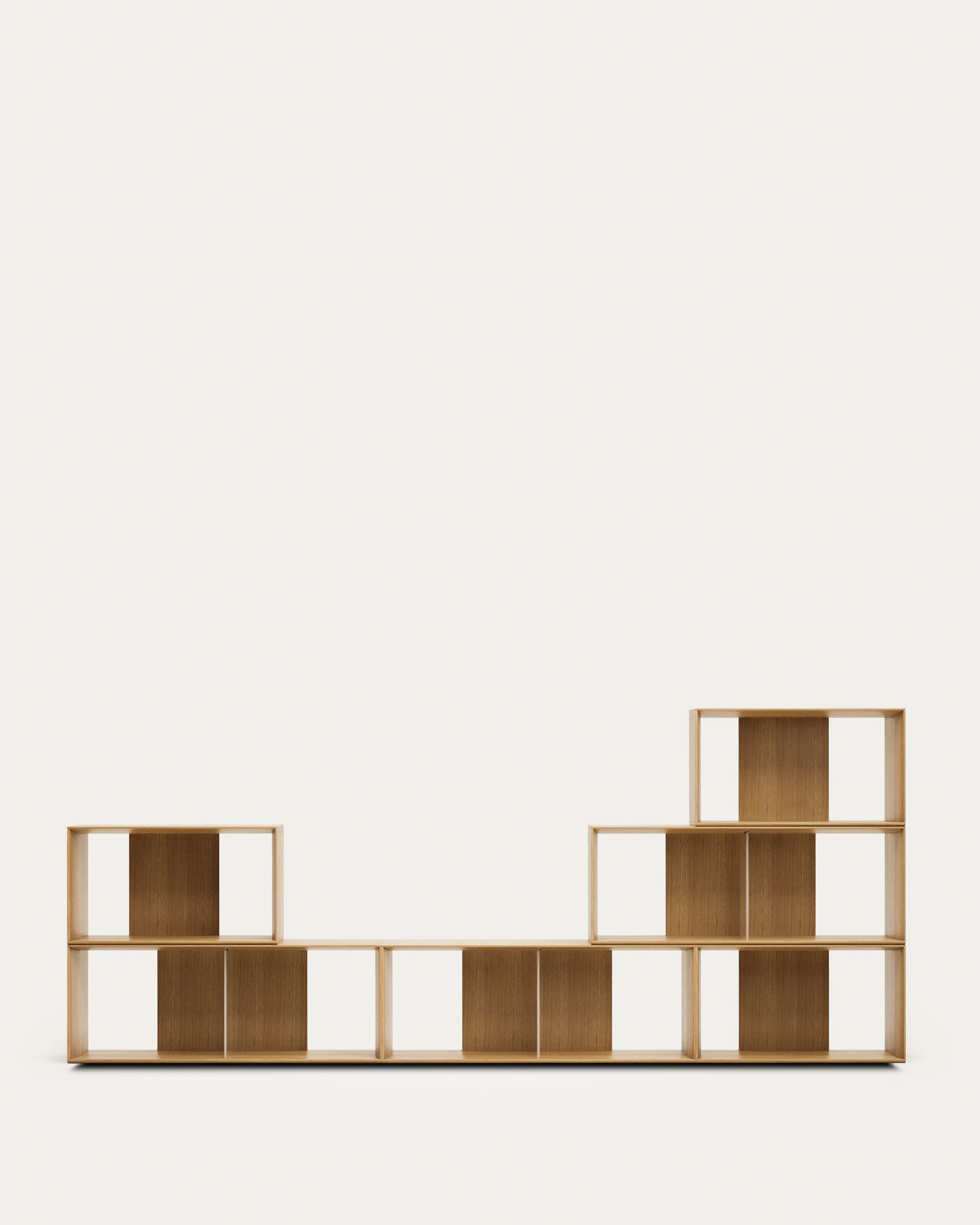 Modulares Regal-Set aus 6 Eichenfurnier-Elementen (168x114 cm) für individuelle Gestaltung und stilvolle Akzente in jedem Raum.