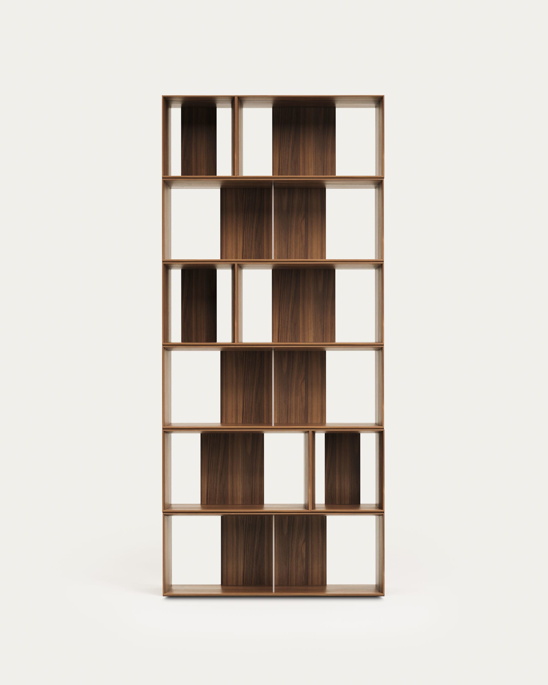 Elegantes Regalset aus 9 Modulen mit edlem Nussholzfurnier, perfekt für flexible und stilvolle Einrichtungslösungen.