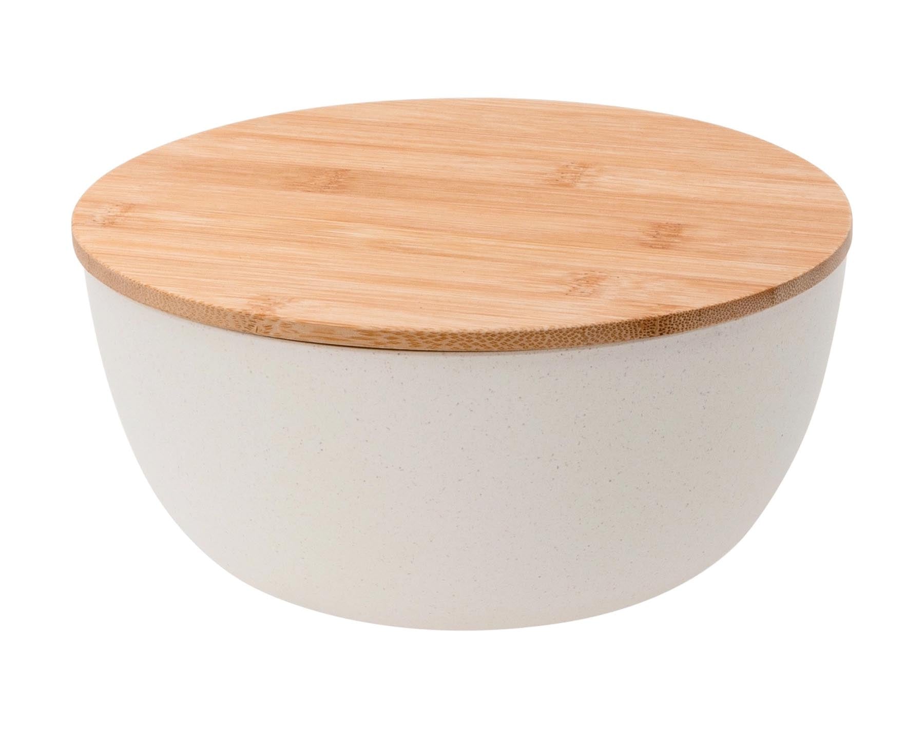 Salatschüssel mit Bambusdeckel, cream, D19cm in Beige präsentiert im Onlineshop von KAQTU Design AG. Salatschüssel ist von Pebbly